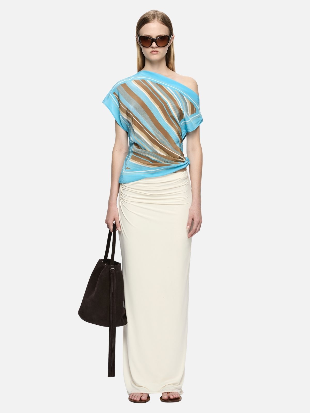 Elaris Drape Top - Sandlewood Stripe