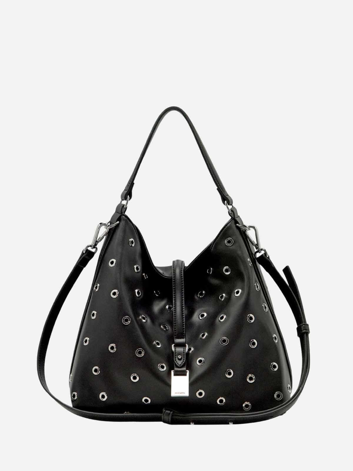 Josie Eyelet Bucket Bag - Black