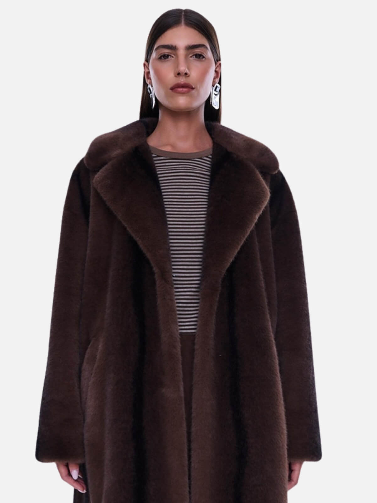 Nova Longline Faux Fur Jacket - Brown Multi