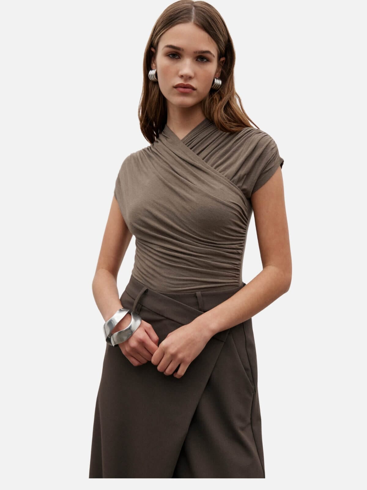 Amrita Sleeveless Bodysuit - Mink Tops BAYSE