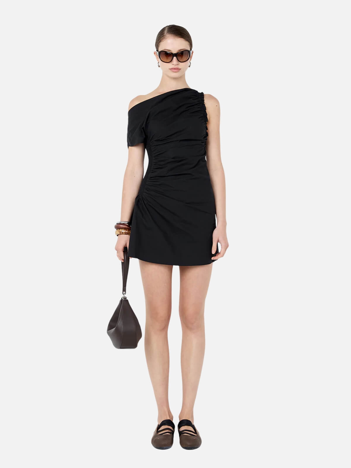Chantal Shirred Mini Dress - Black