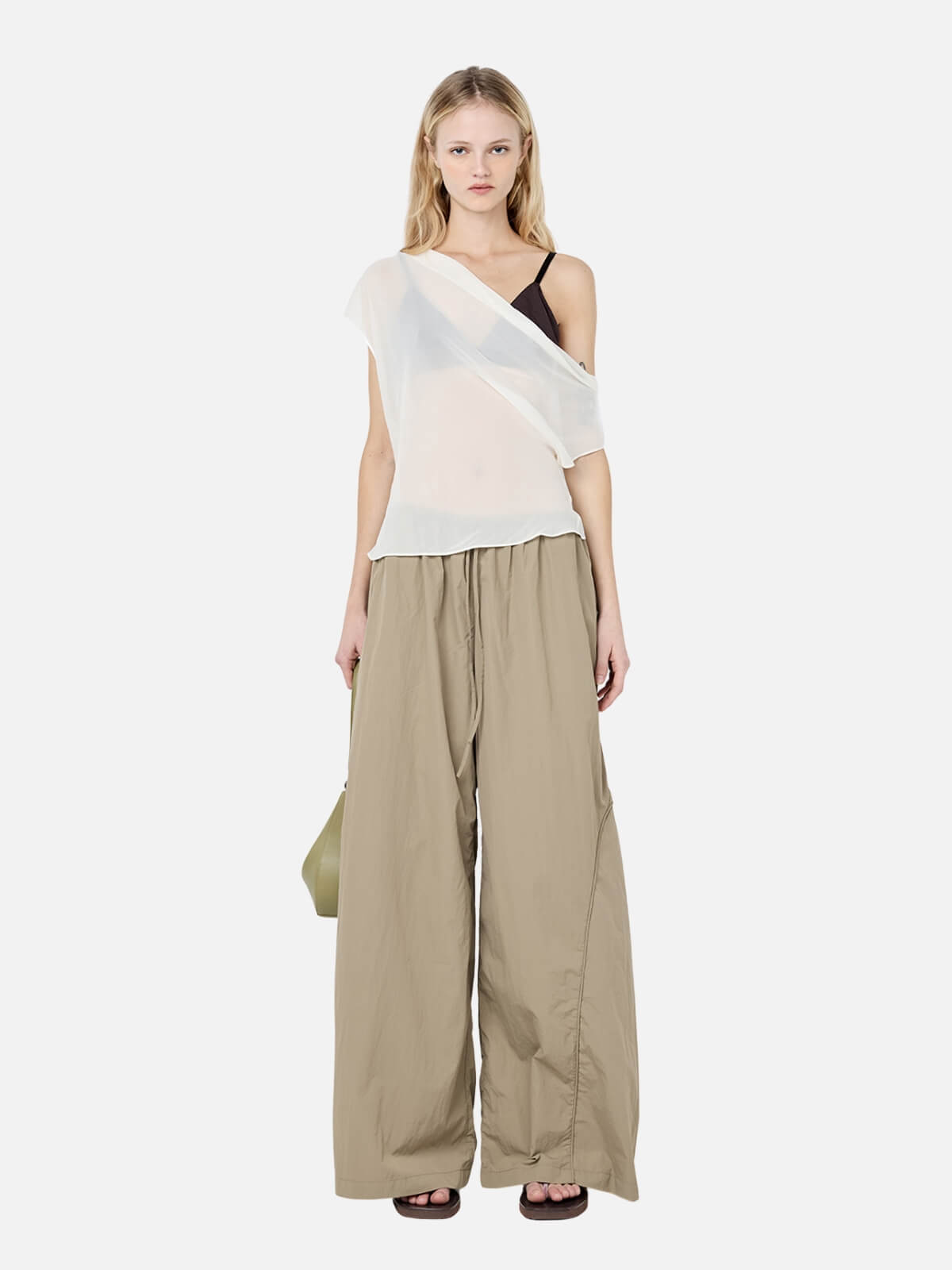 Eloise Layered Cowl Top - Snow/Slate Gray