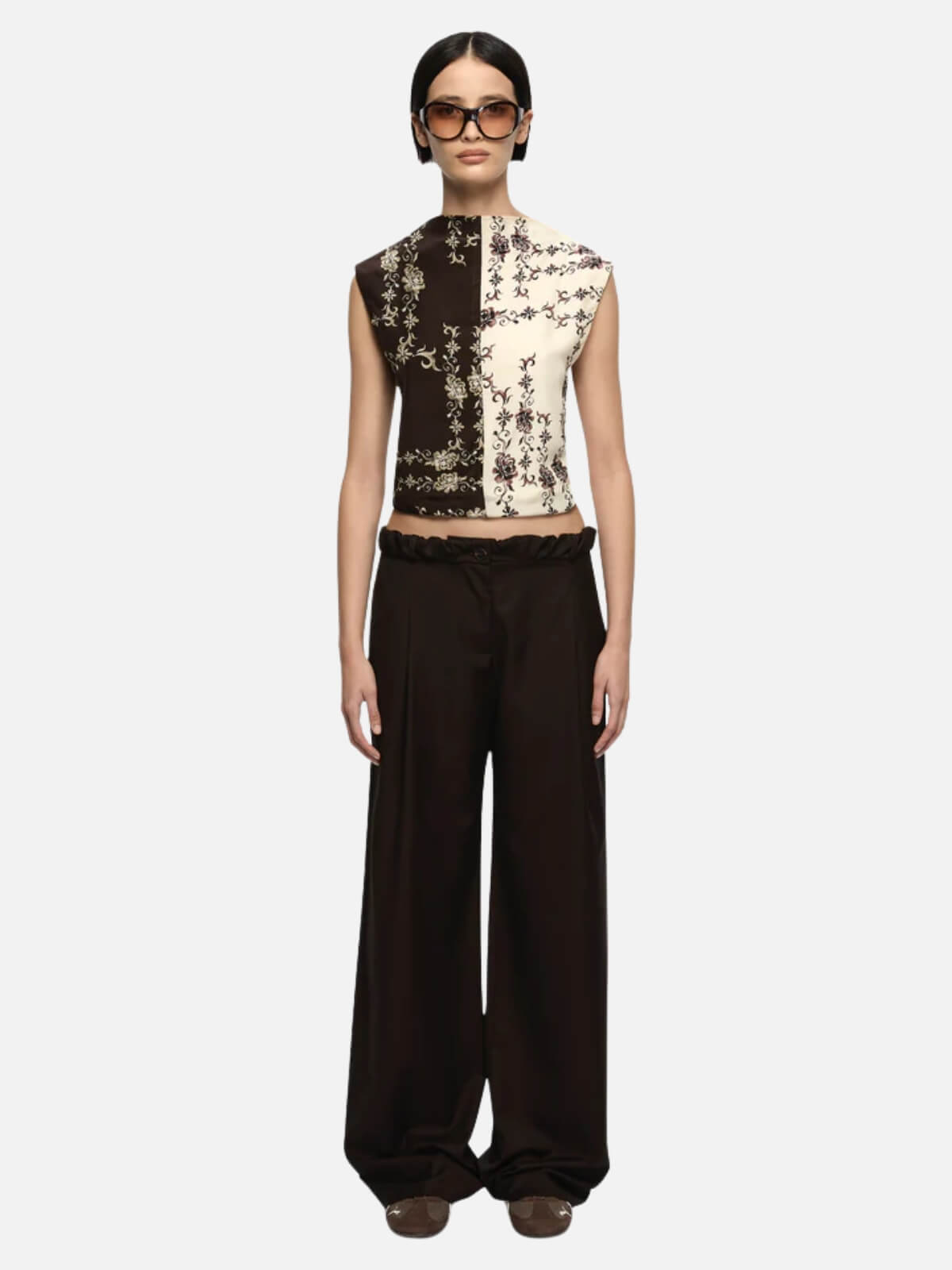Myah Top - Geo Vine Floral Choc/Cream