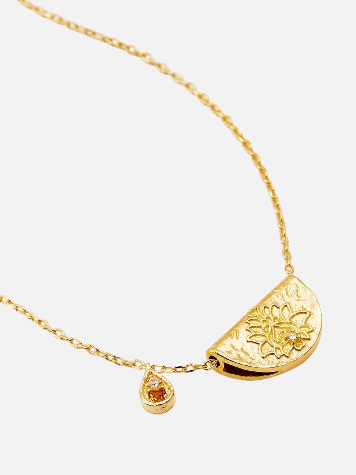 By Charlotte | Lotus Birthstone Necklace - November | Citrine - Gold | Perlu