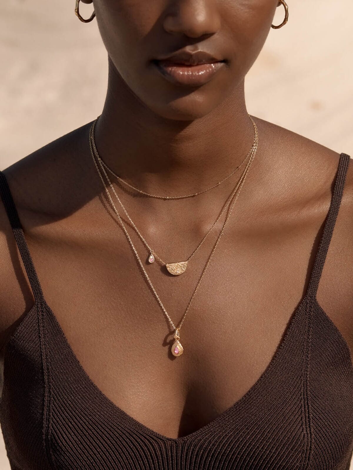 By Charlotte | Lotus Birthstone Necklace - October | Pink Tourmaline - Gold | Perlu