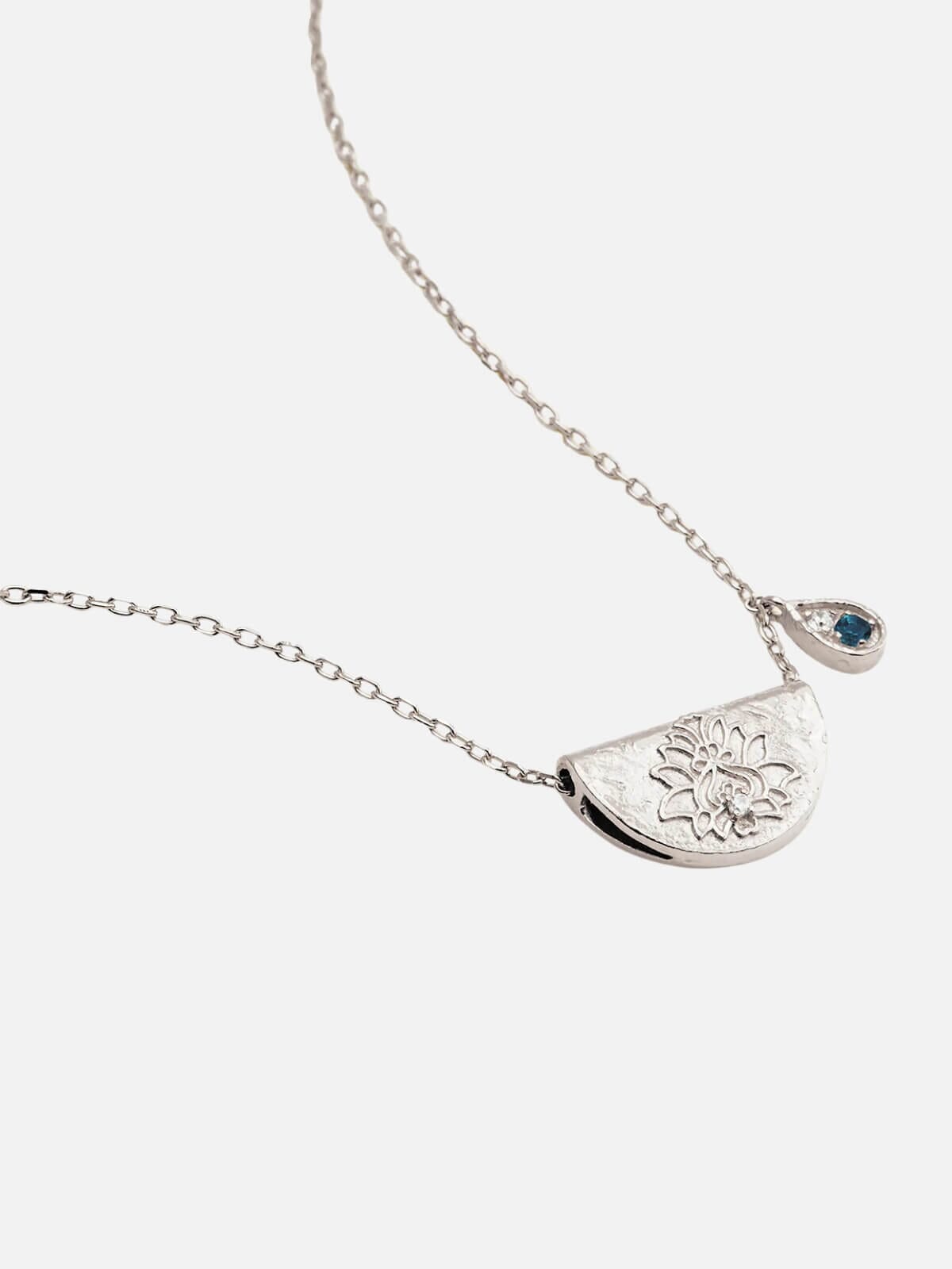 Sterling Silver Lotus Birthstone Necklace - December | Blue Topaz Necklaces By Charlotte