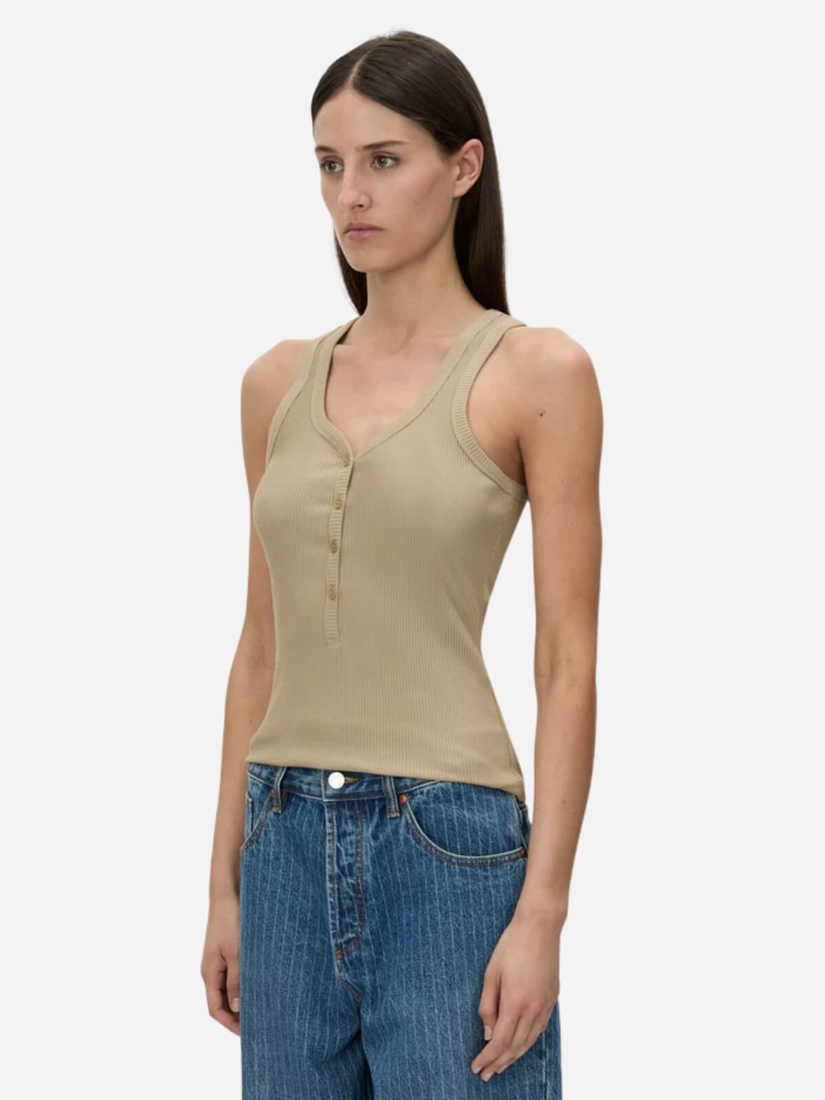 Nora Button Down Tank - Sepia