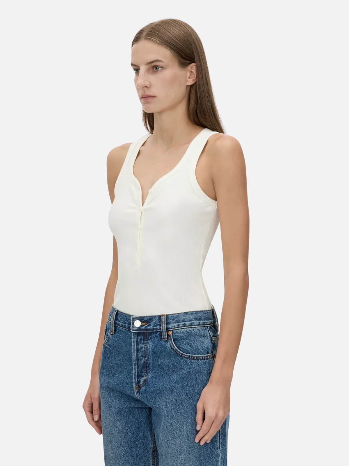 Nora Button Down Tank - Soft White