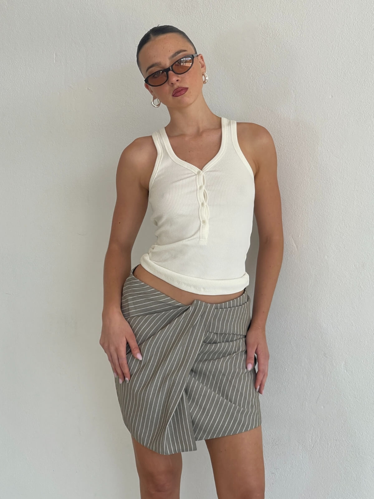 Nora Button Down Tank - Soft White