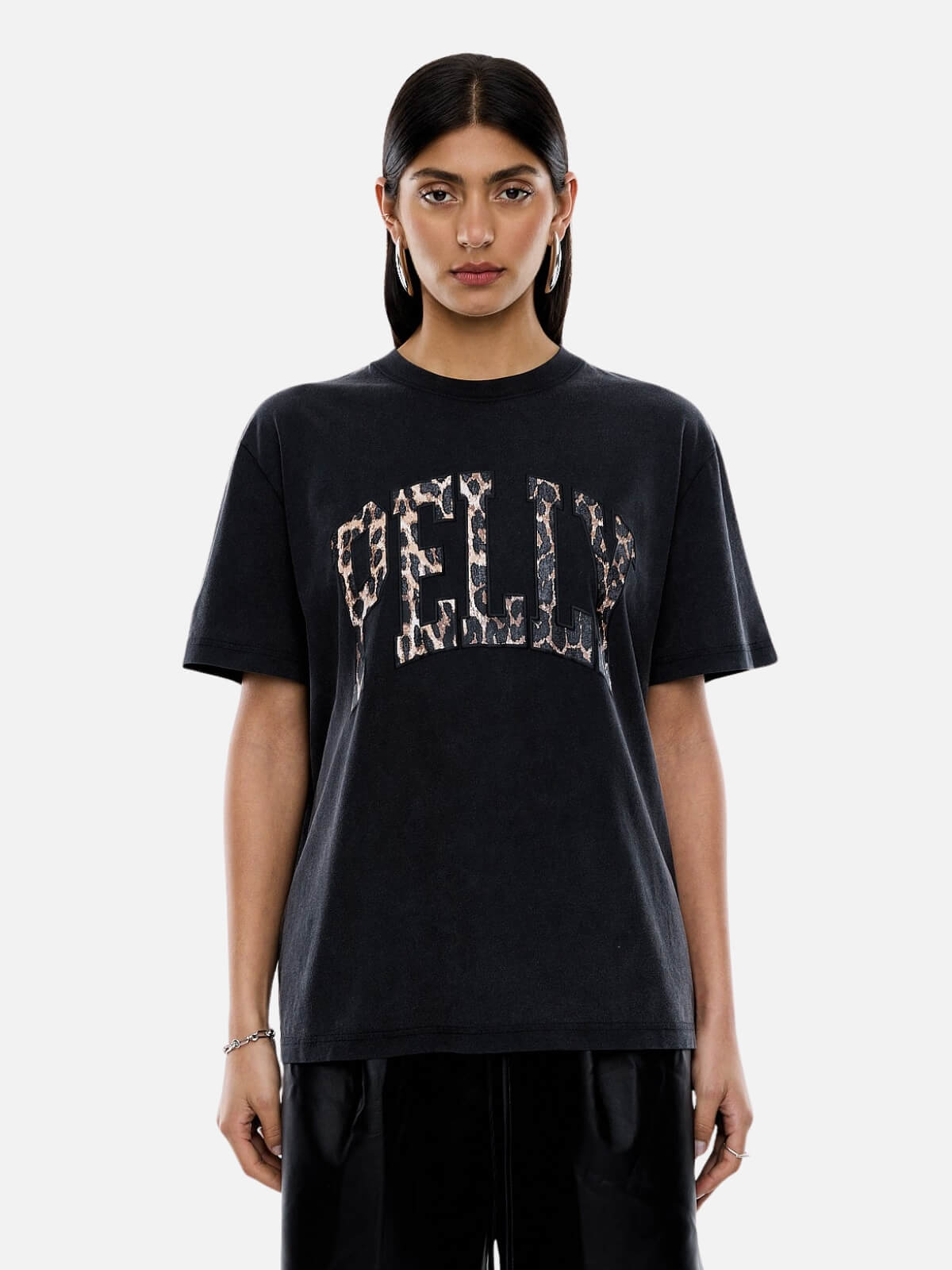 Leopard Collegiate Tee - Vintage Black