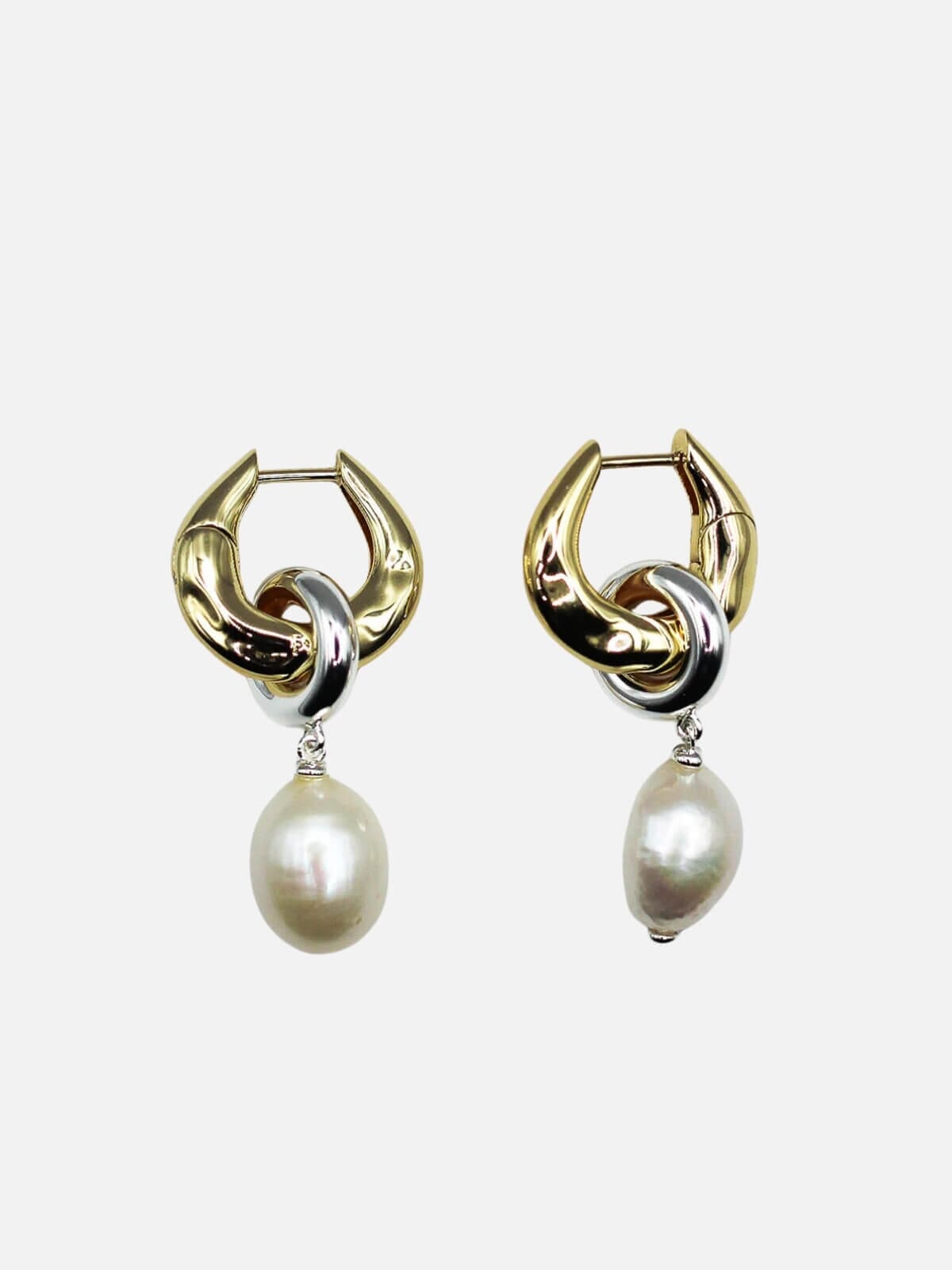 Multiverse Pearl Earrings: Brass + 18K Gold Plating + Sterling Silver Earrings F+H Jewellery