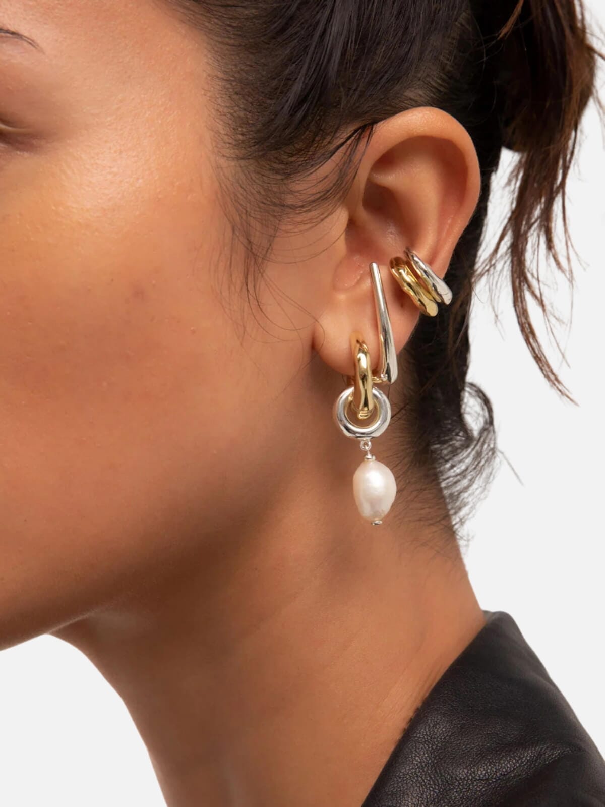 Multiverse Pearl Earrings: Brass + 18K Gold Plating + Sterling Silver Earrings F+H Jewellery