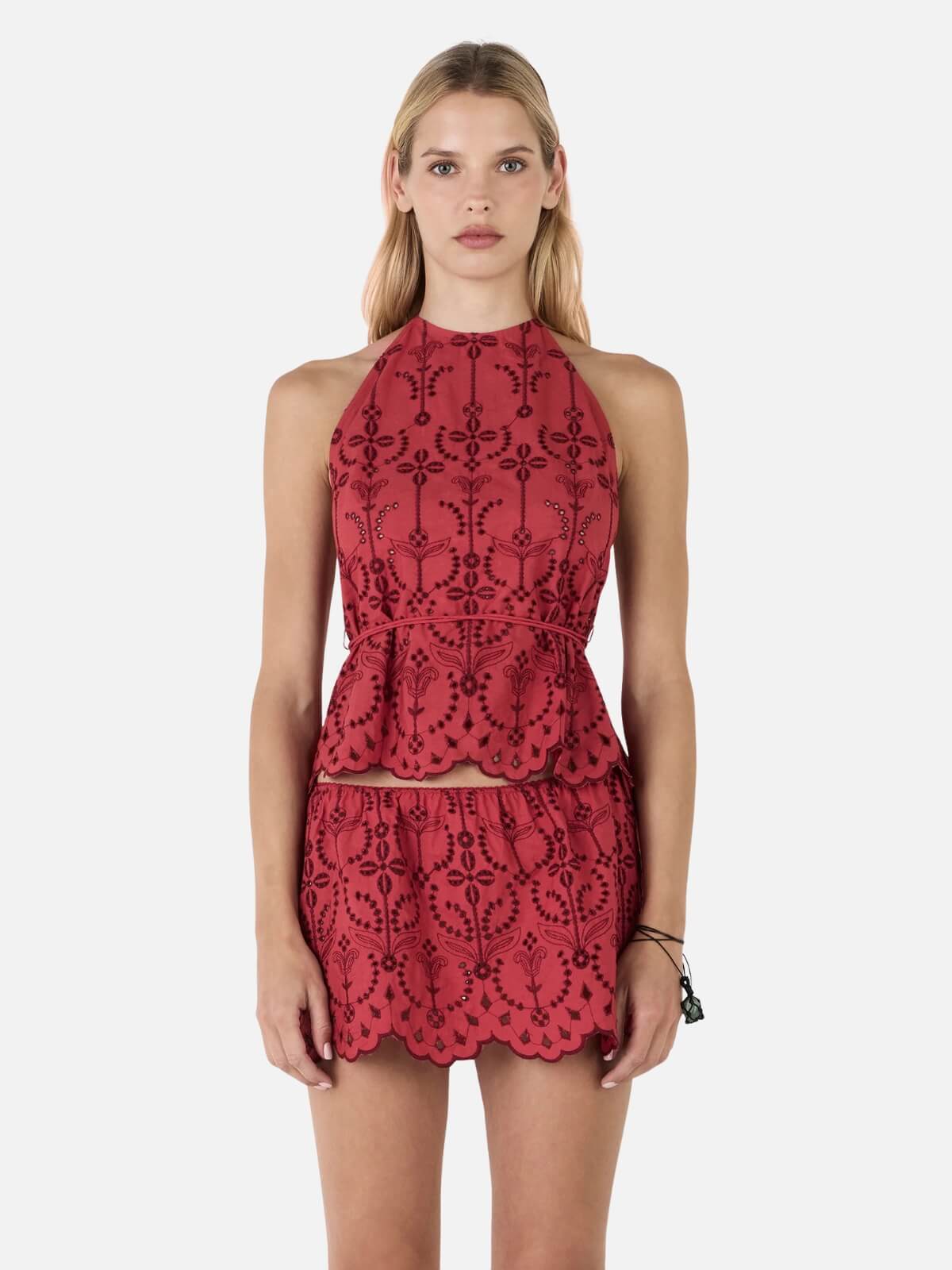 Celeste Halter Top - Cherry Anglaise