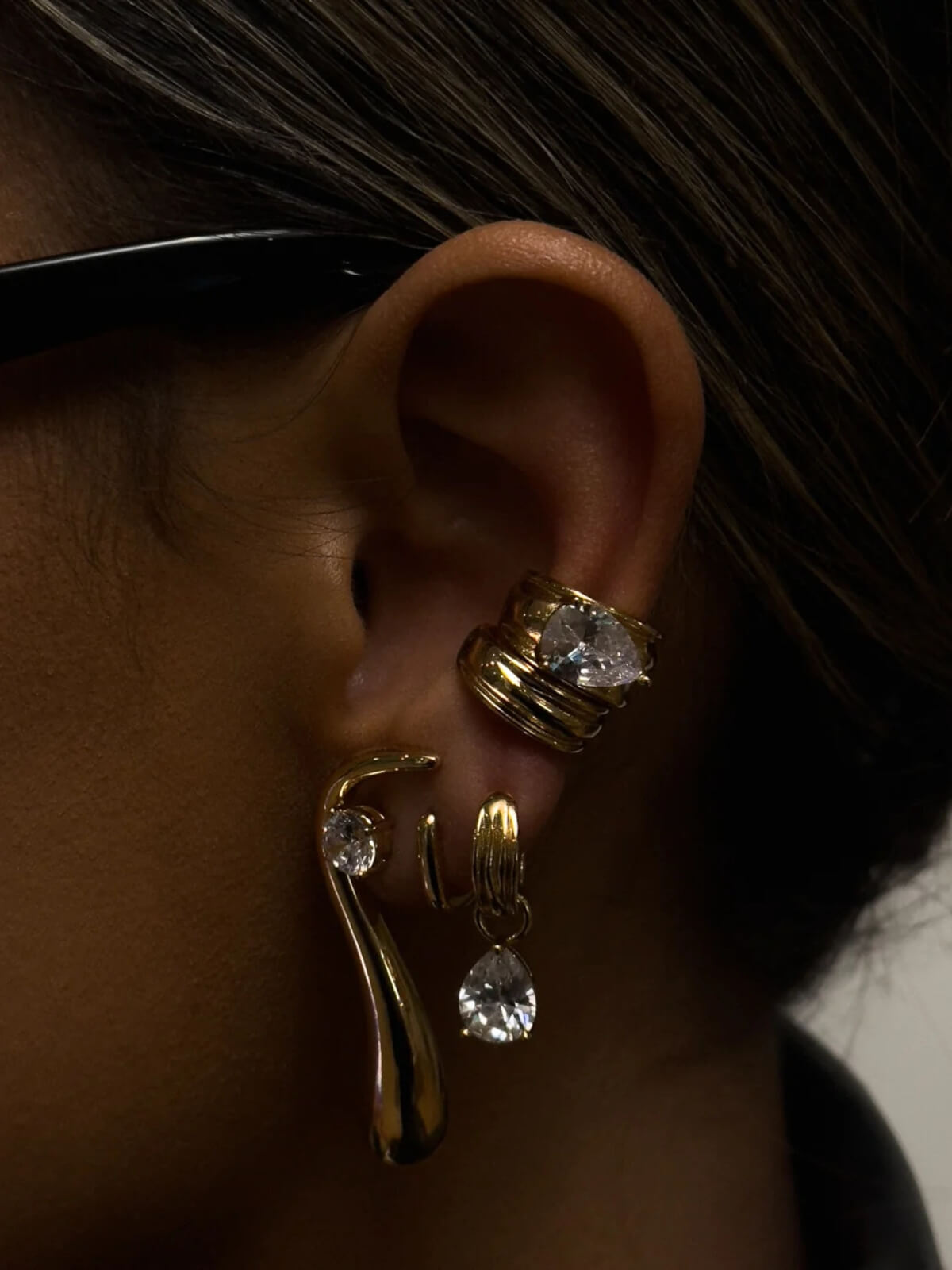 Luxe Stone Ear Cuff Set - Gold