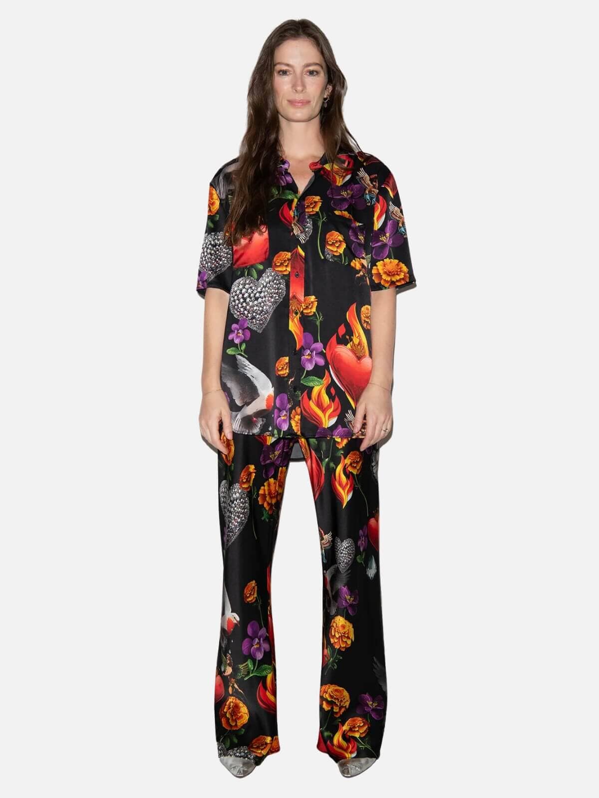 Short Sleeve Boyfriend Shirt - Dearly Beloved Black Shirts Silk Laundry