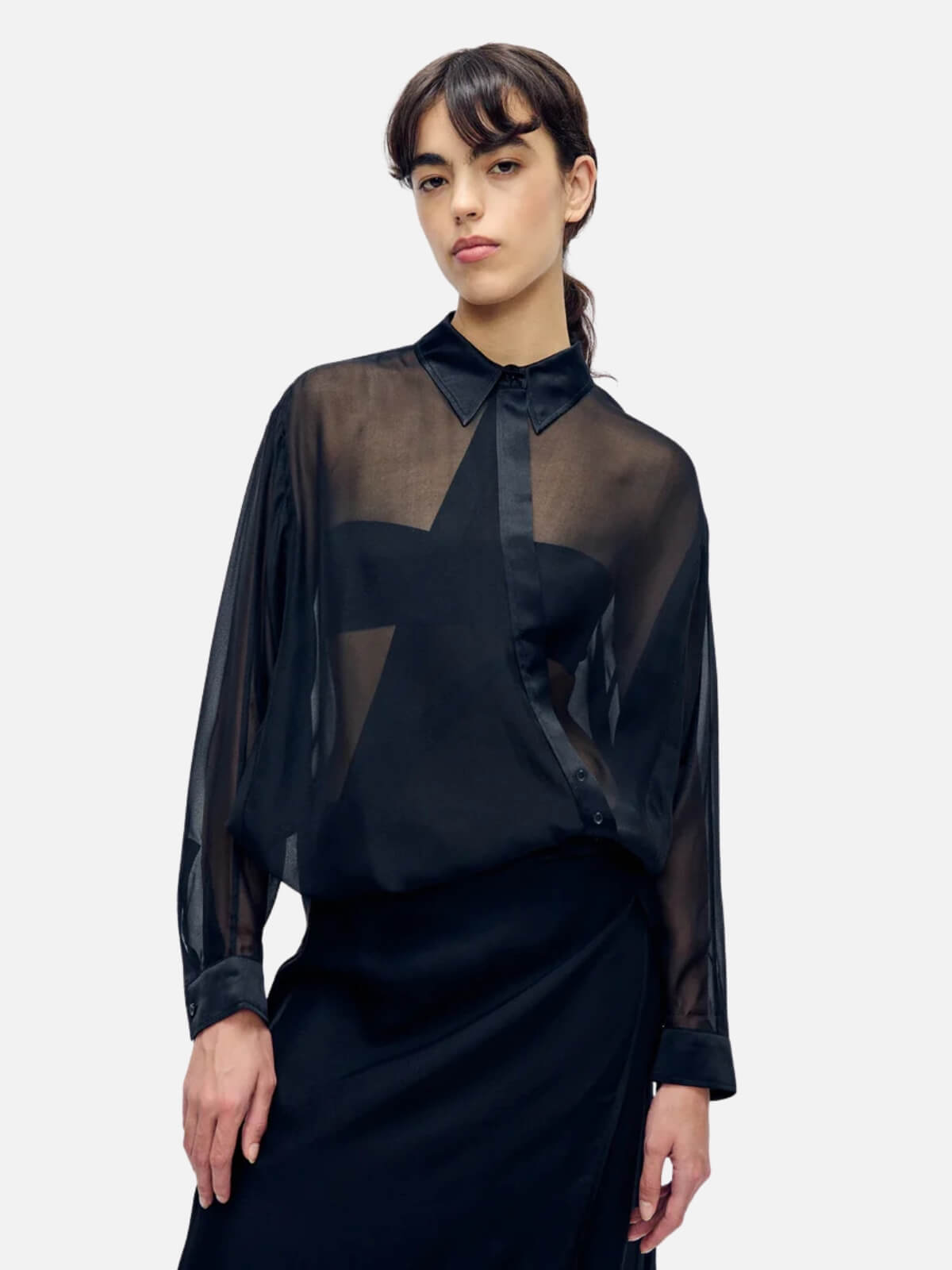 Chiffon Crossover Shirt - Black