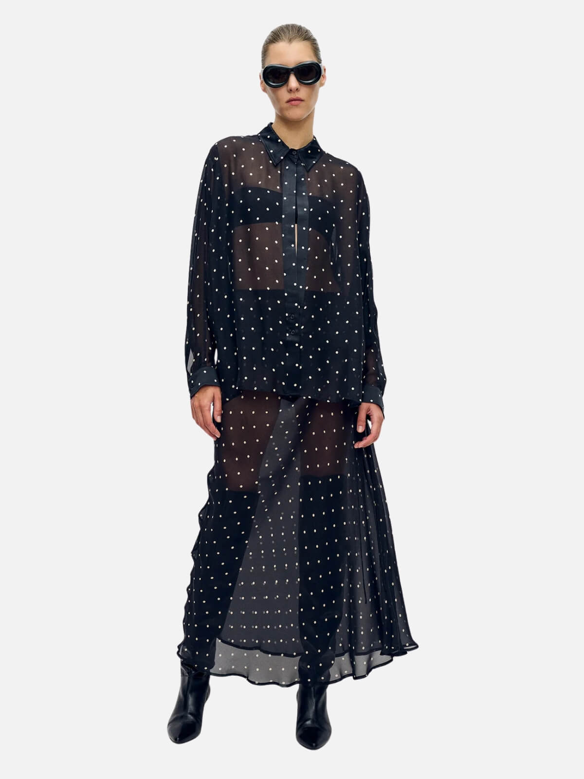 Chiffon Wrap Shirt Small Polka Dot