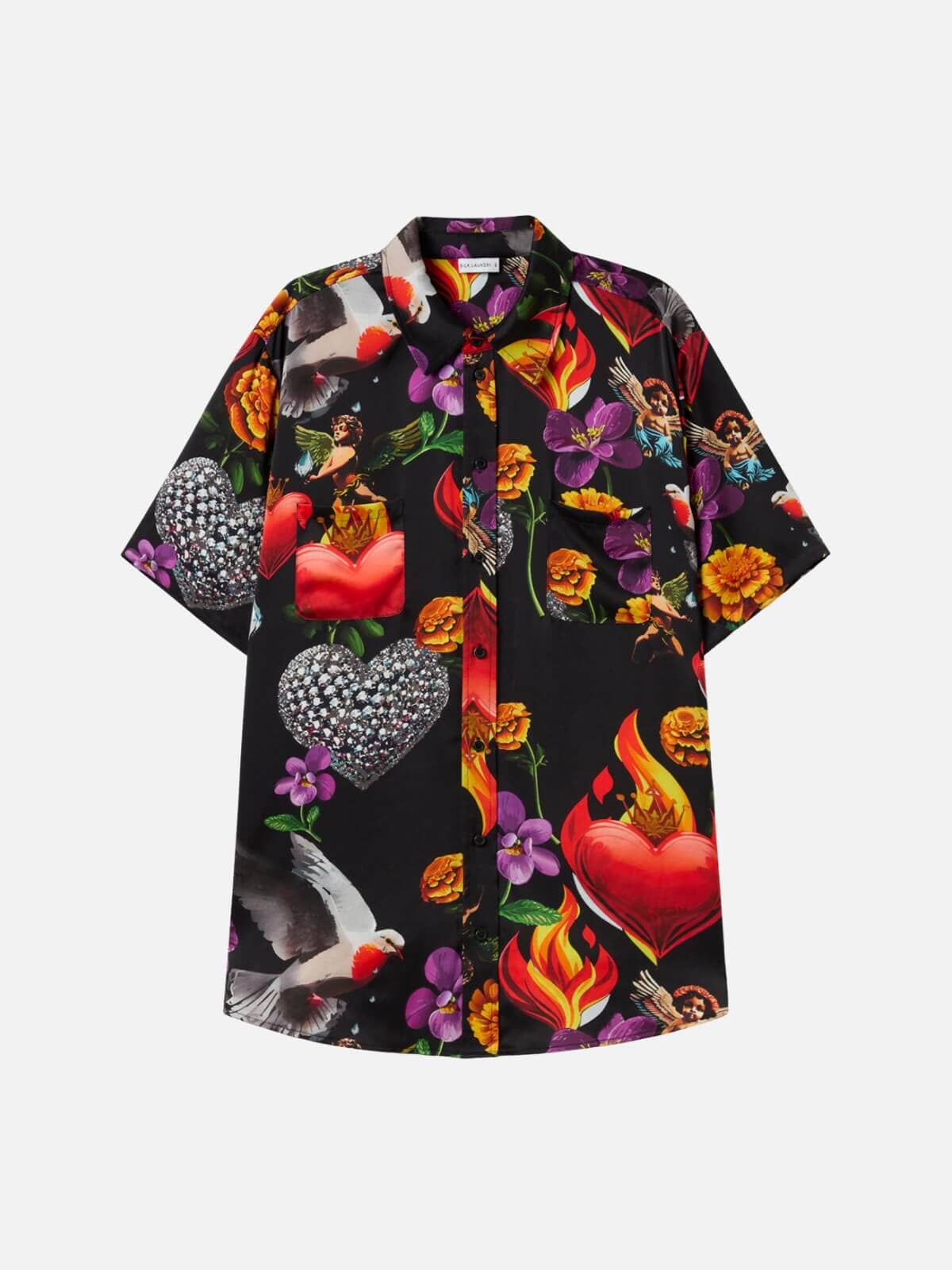 Silk Laundry | Short Sleeve Boyfriend Shirt - Dearly Beloved Black | Perlu
