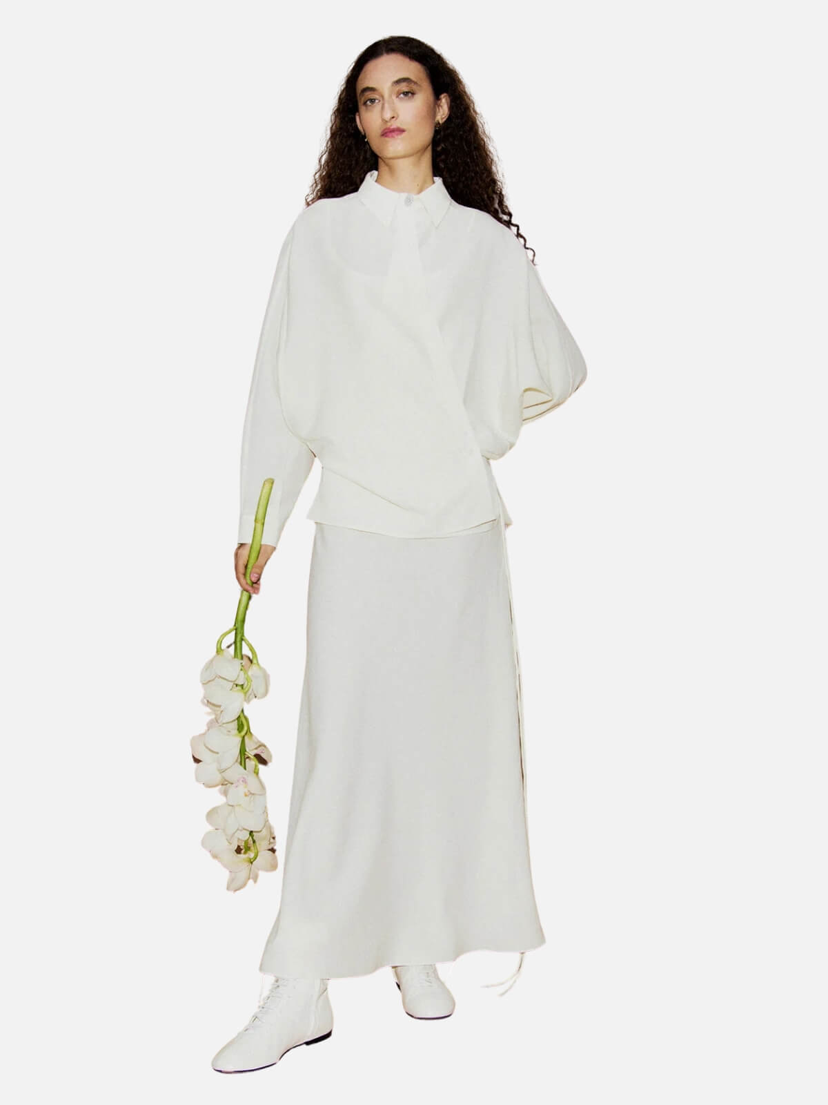 Wool Silk Cross Over Shirt - Off White