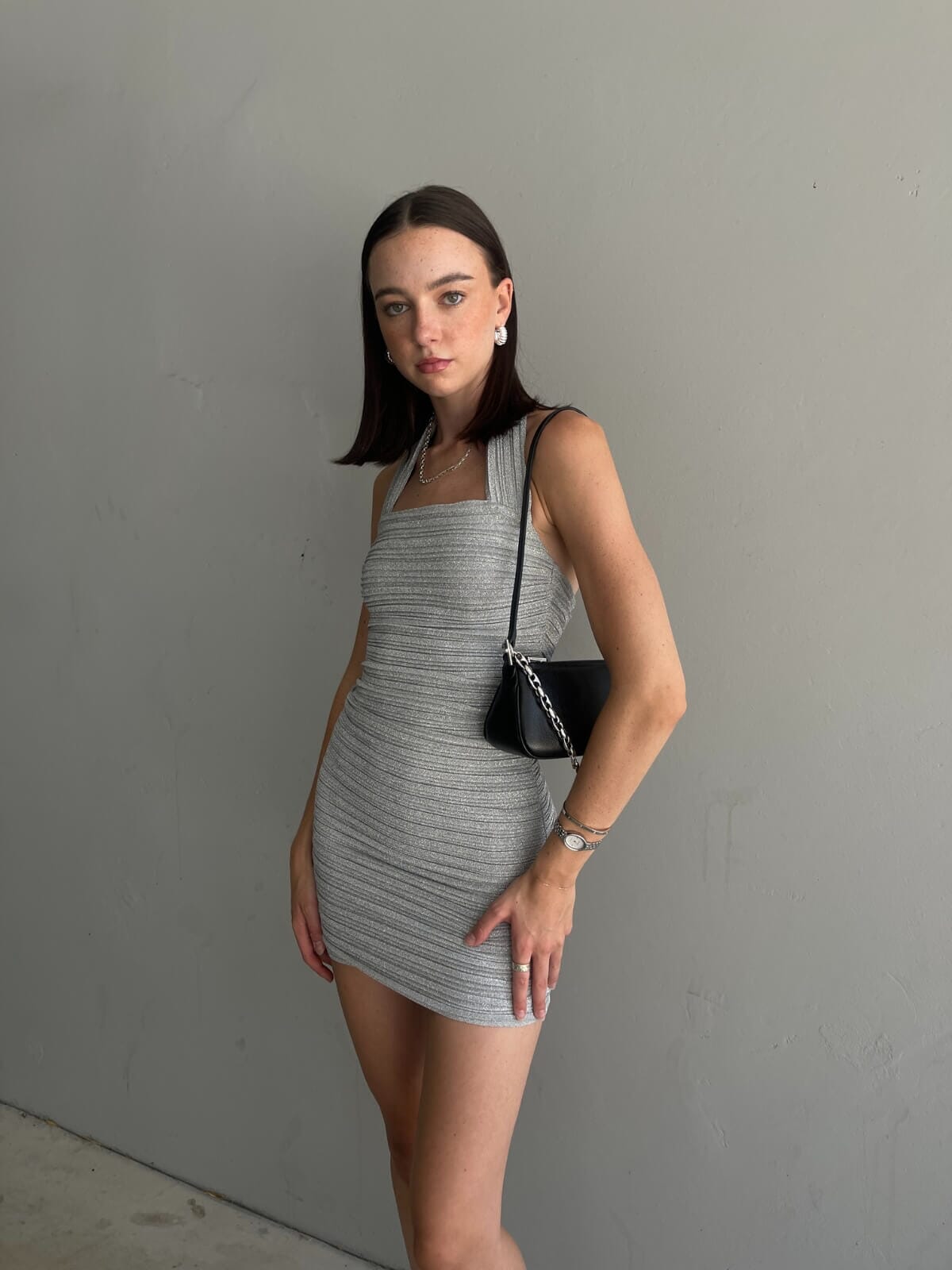 Stevie Mini Halter Dress - Silver Dresses & Jumpsuits SUBOO