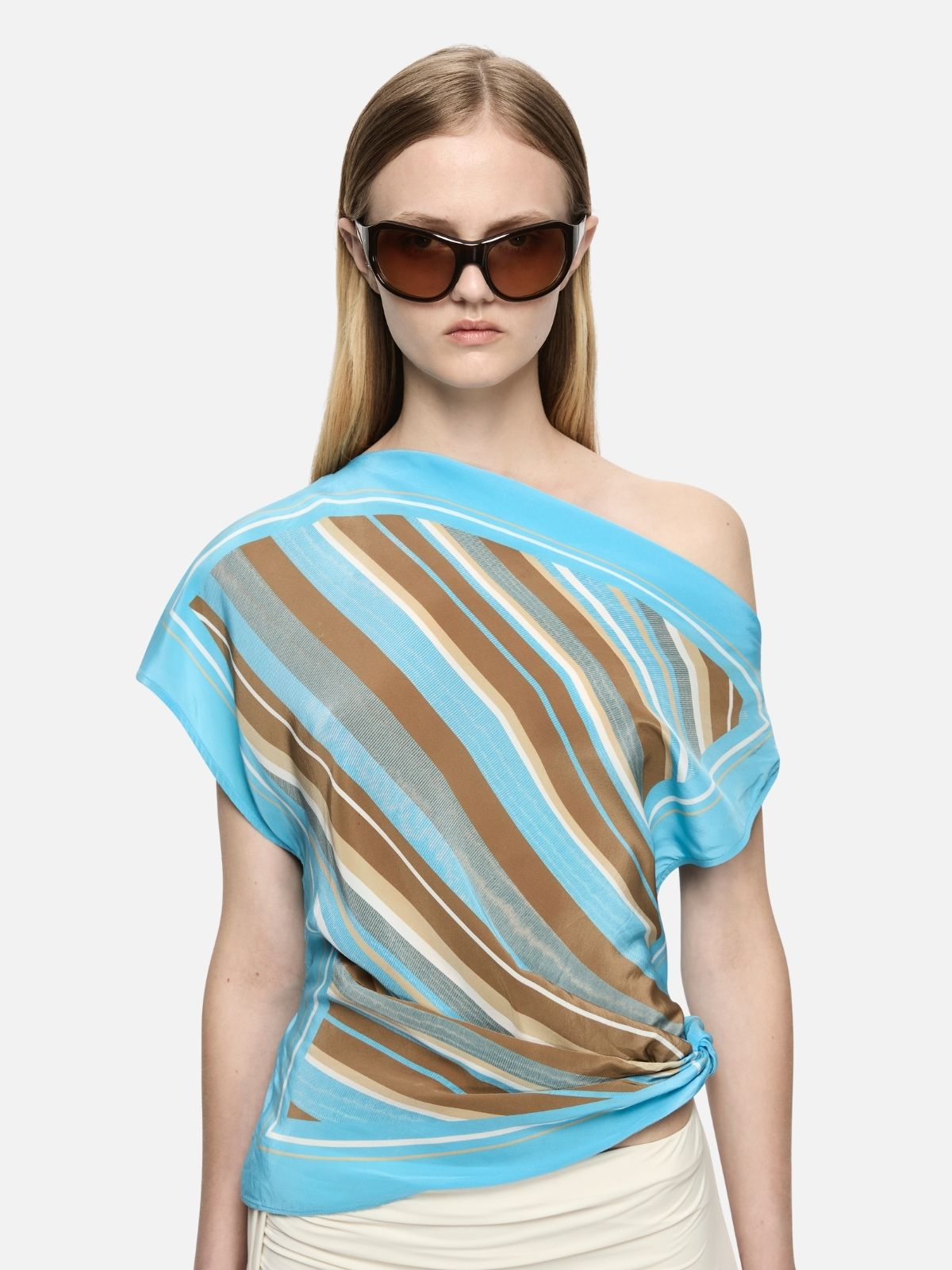 Elaris Drape Top - Sandlewood Stripe