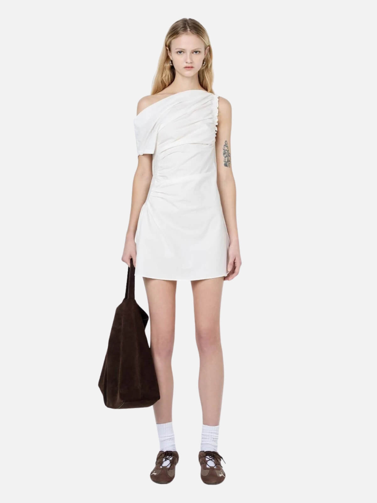 Chantal Shirred Mini Dress - White