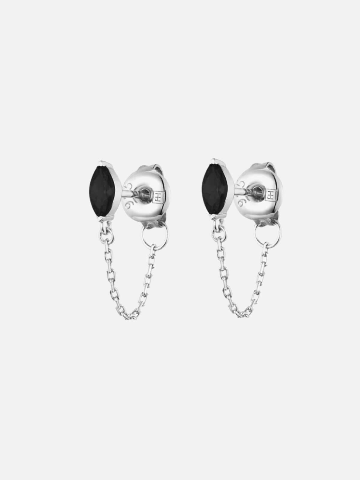 Marquise Chain Studs: Silver + Onyx Earrings F+H Jewellery 