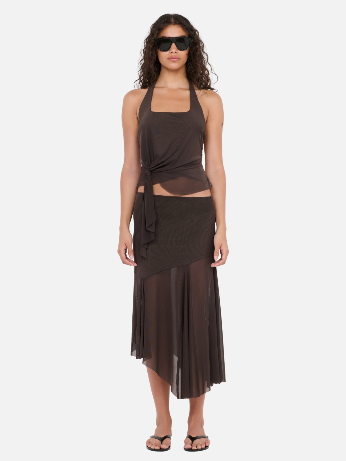 Olyssia Asym Midi Skirt - Bitter Choc