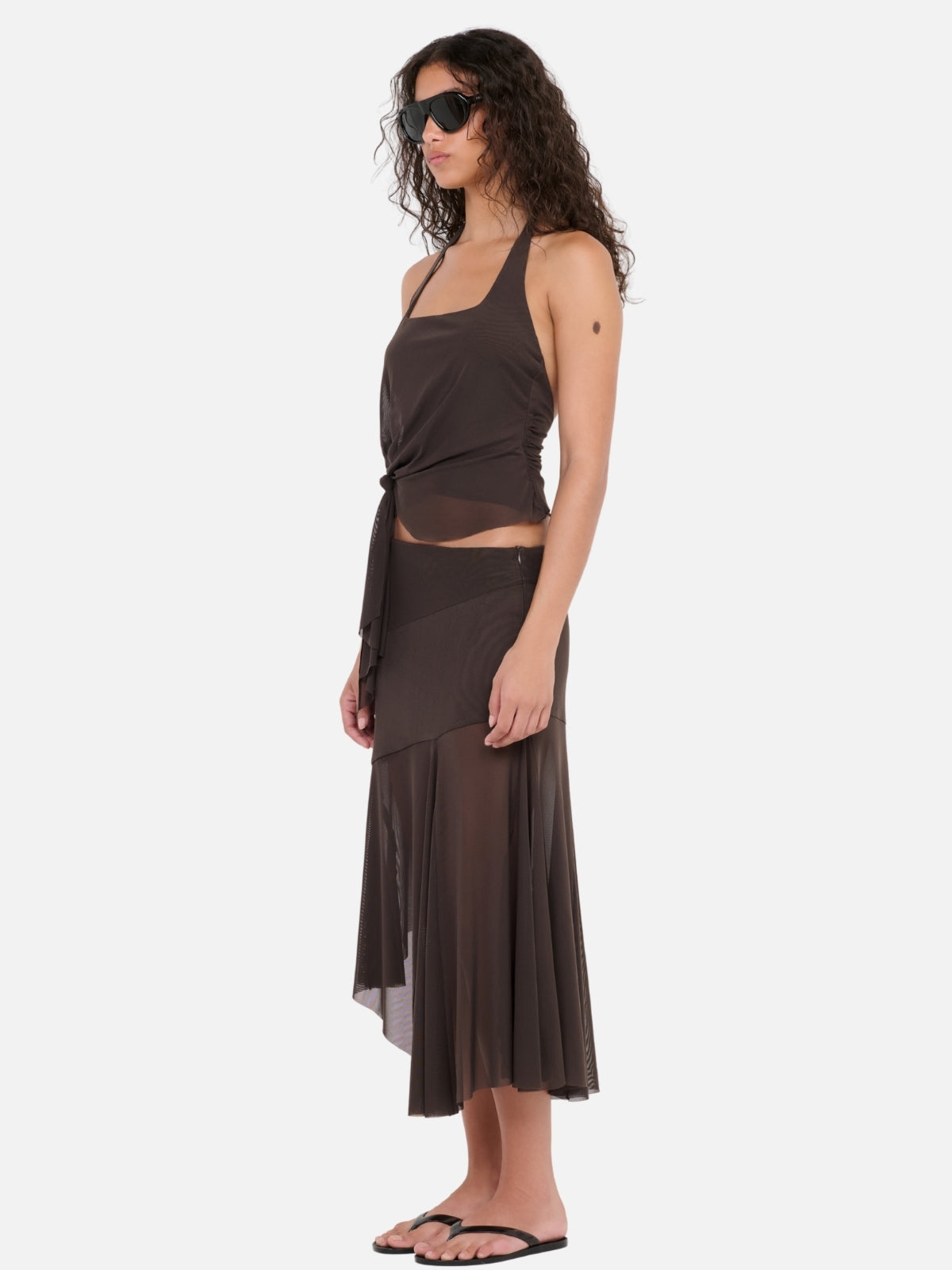 Olyssia Asym Midi Skirt - Bitter Choc