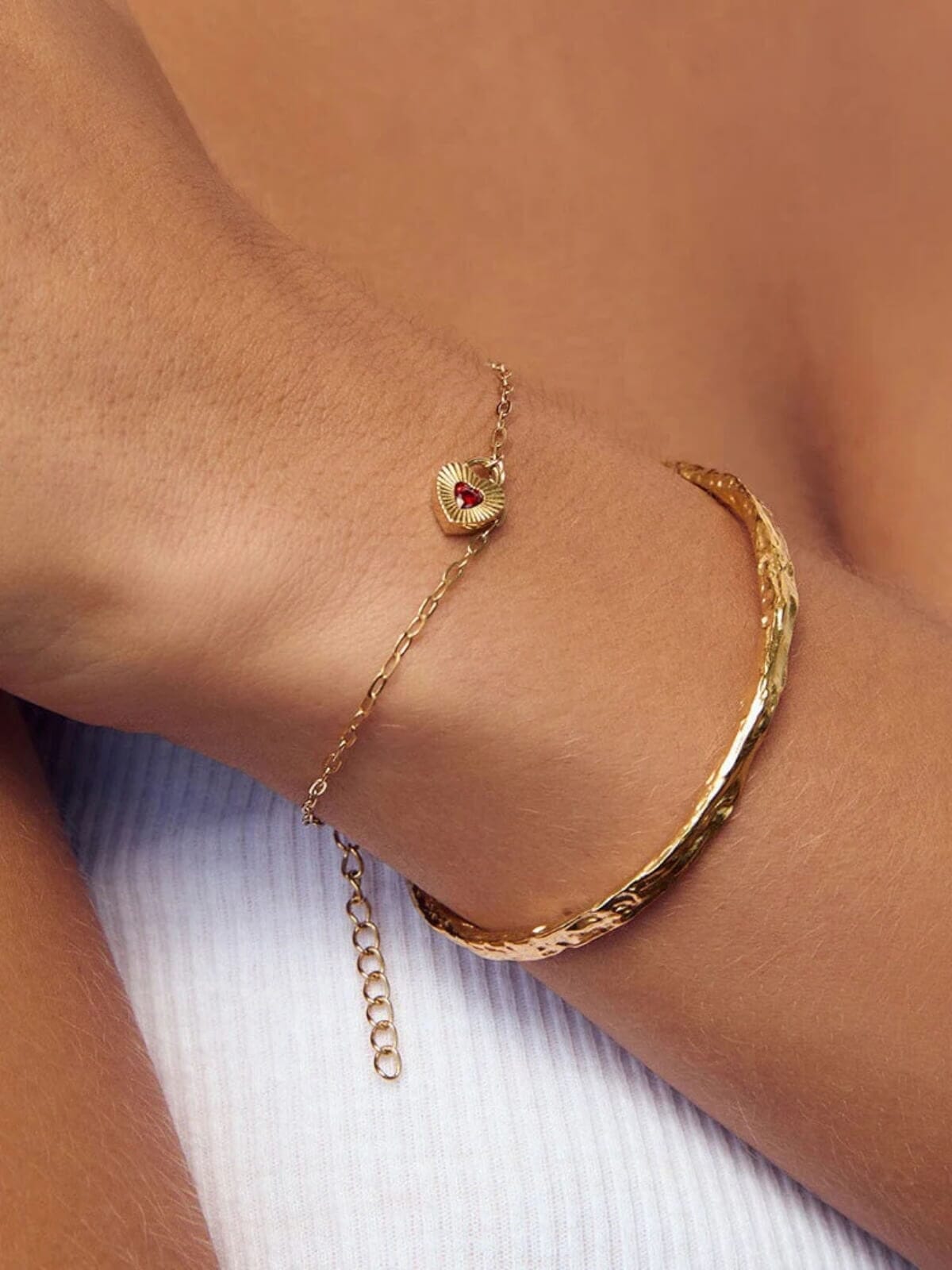 Ruby Heart Bracelet - Gold/Red Bracelets Arms Of Eve 