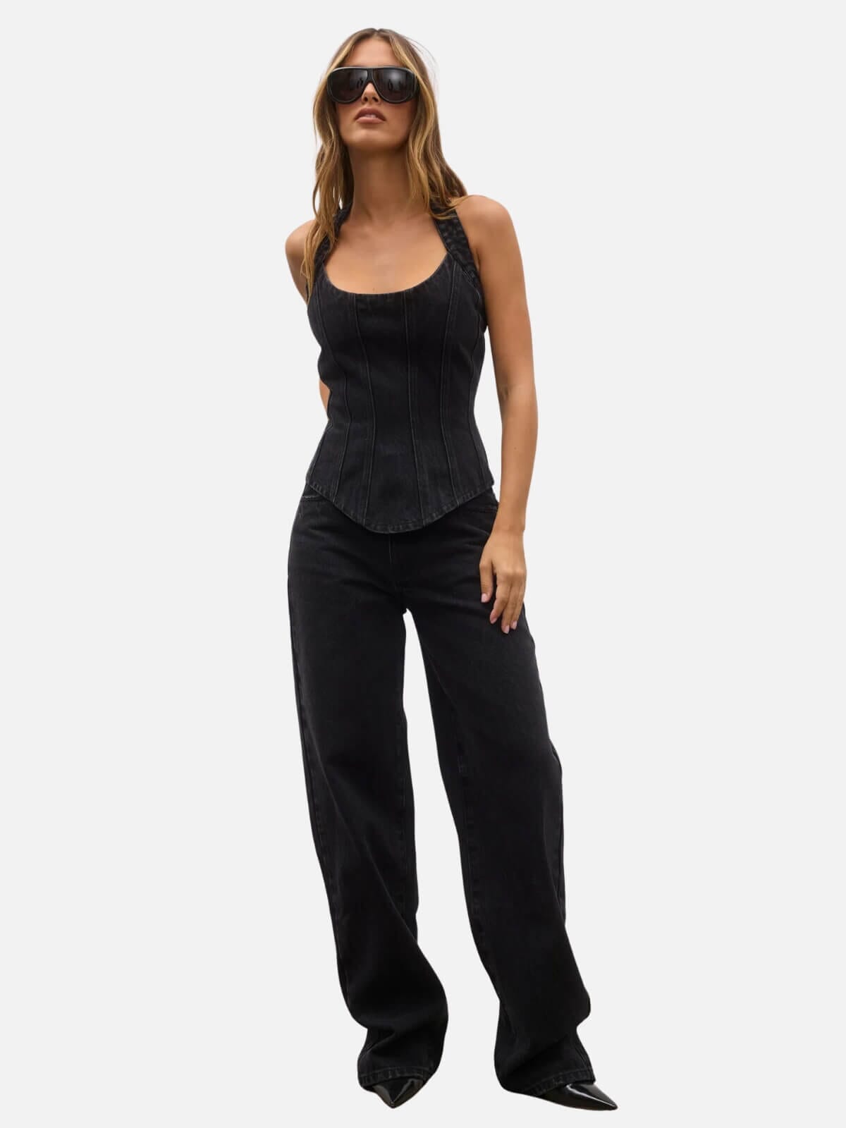 Sabine Denim Corset - Backstage Black Tops BAYSE 