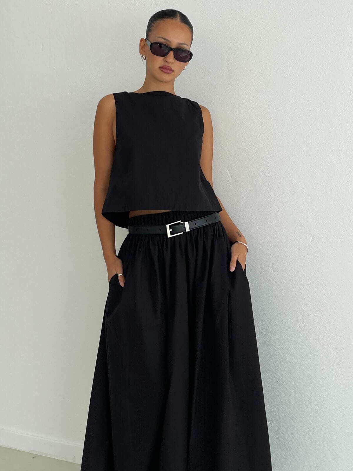 Aluca Pintuck Maxi Skirt - Black Skirts Bec + Bridge 