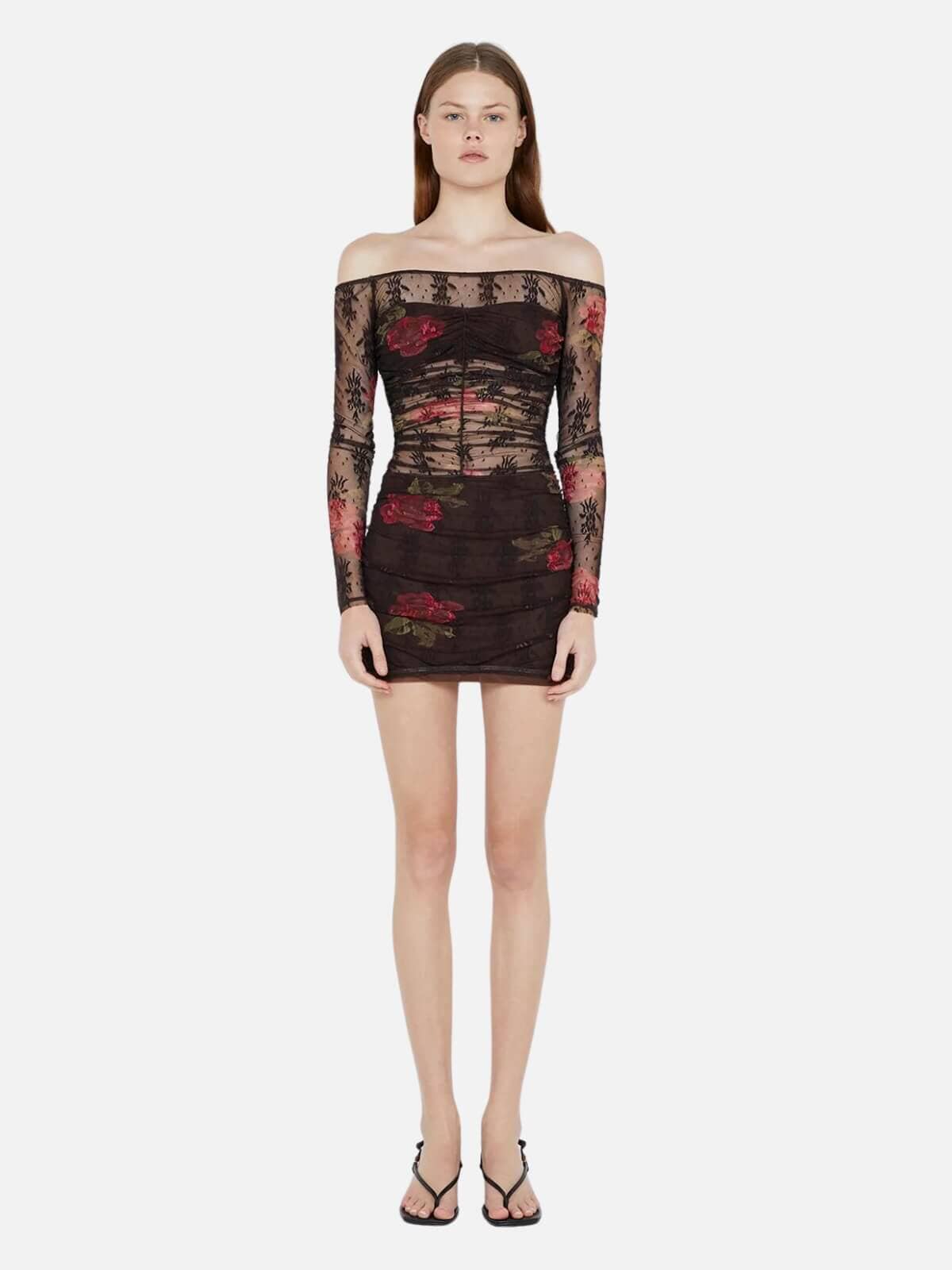 Bec + Bridge | Desert Rose Long Sleeve Mini Dress - Choc Floral | Perlu