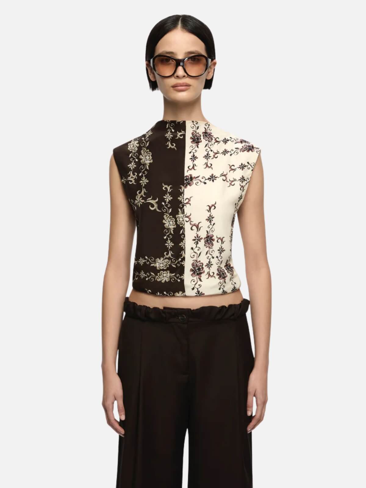 Myah Top - Geo Vine Floral Choc/Cream