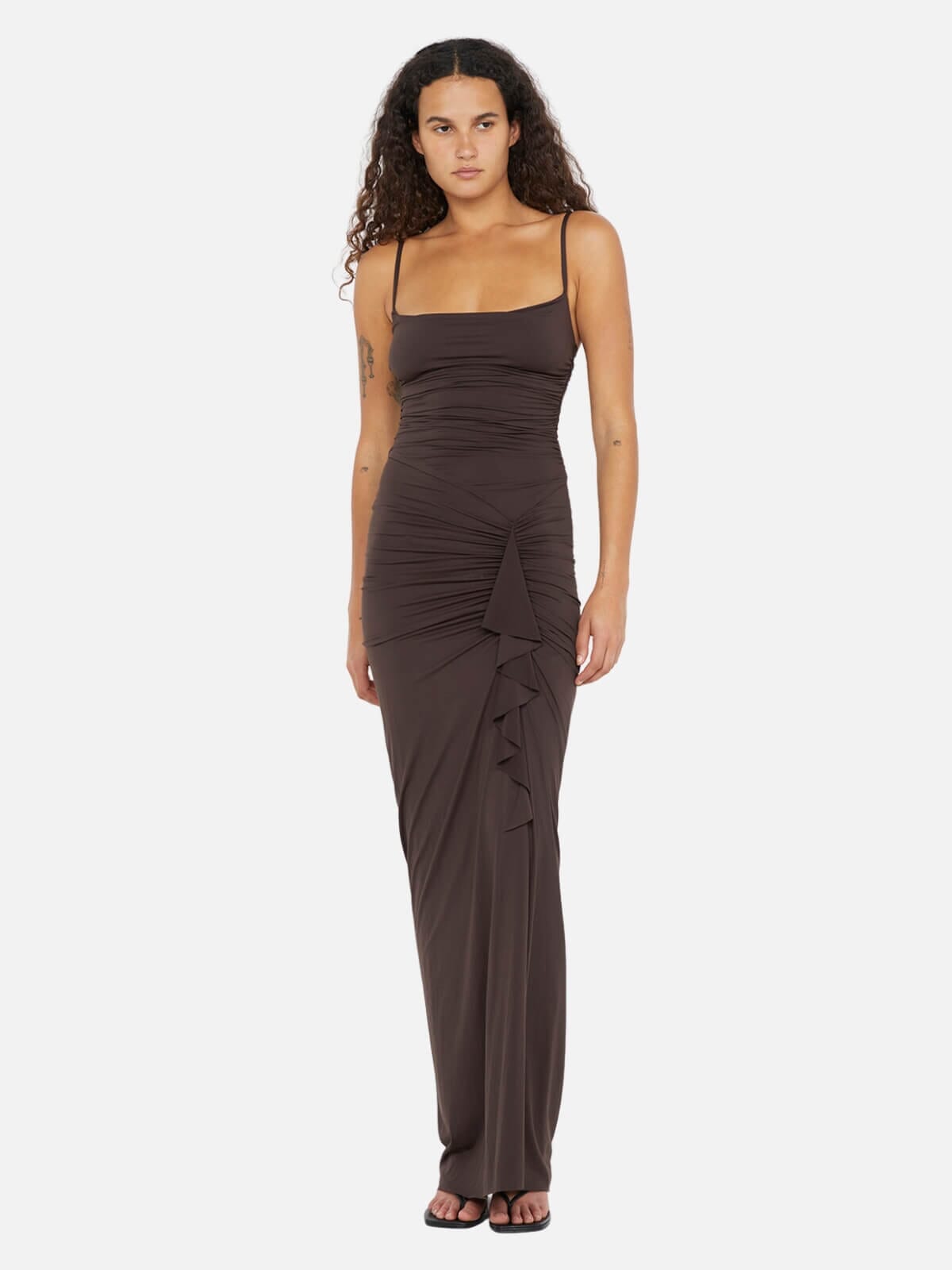 Nara Ruffle Dress - Dark Chocolate Dresses & Jumpsuits Bec + Bridge 