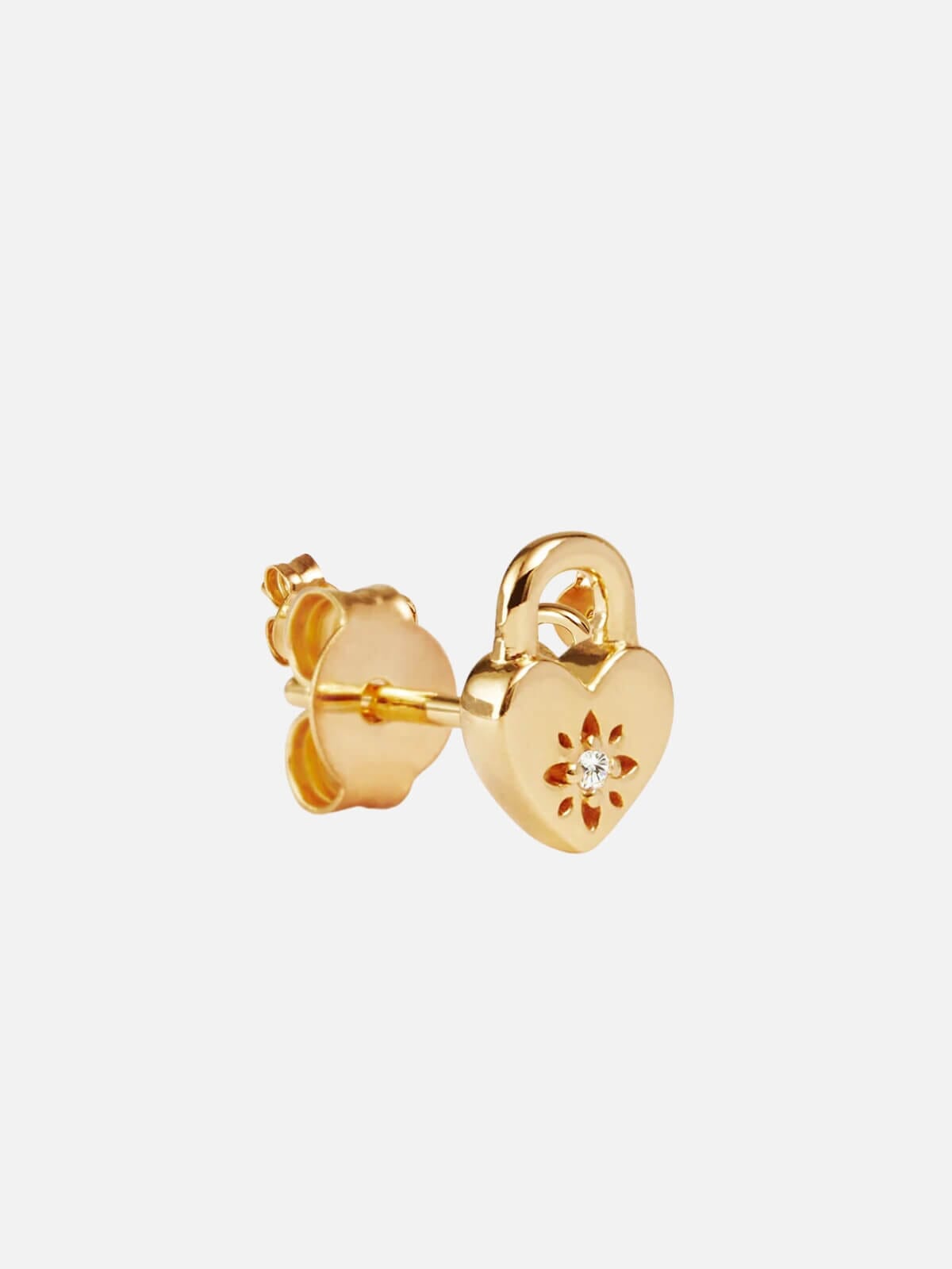 18k Gold Vermeil Crystal Lotus Heart Padlock Stud Earrings Earrings By Charlotte 