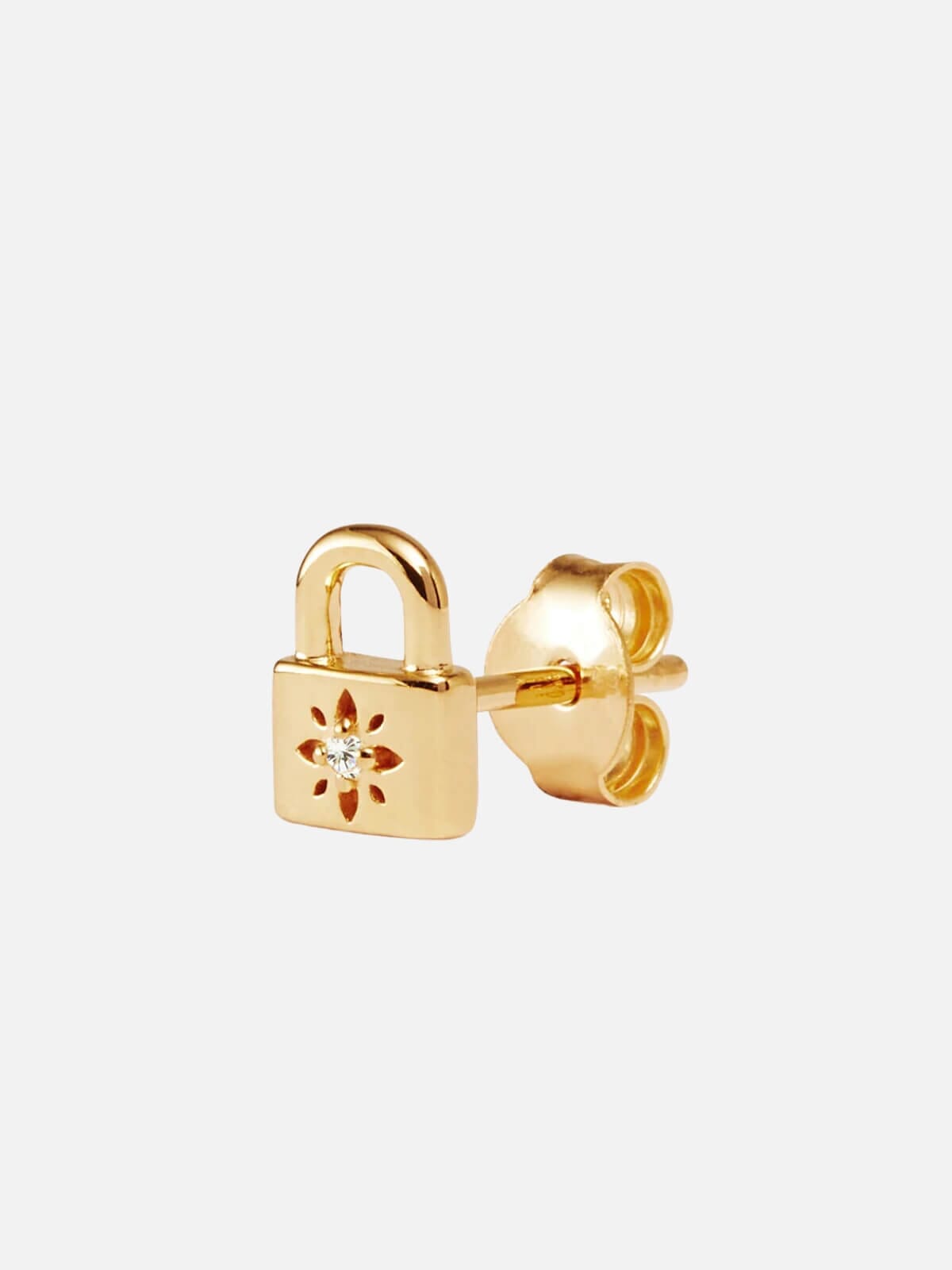 18k Gold Vermeil Crystal Lotus Padlock Stud Earrings Earrings By Charlotte 