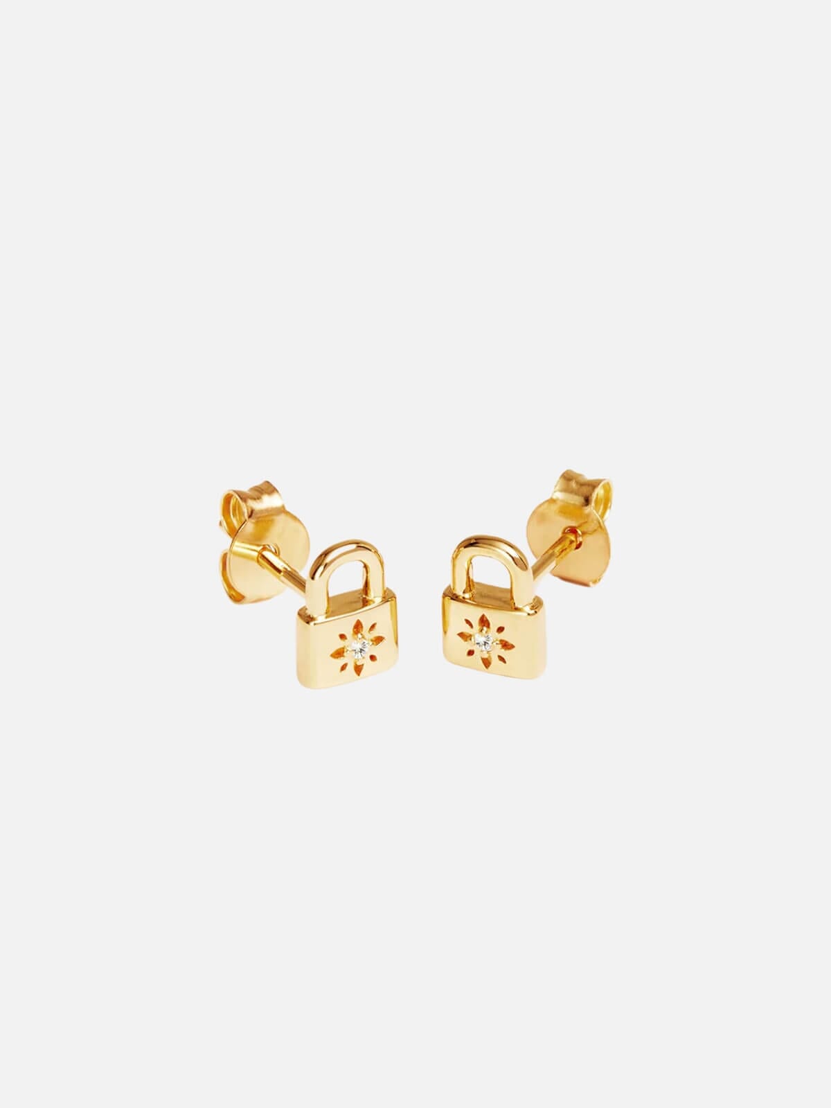 By Charlotte | 18k Gold Vermeil Crystal Lotus Padlock Stud Earrings | Perlu