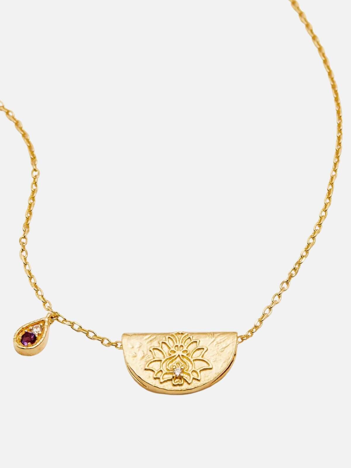 By Charlotte | Lotus Birthstone Necklace - February | Amethyst - Gold | Perlu