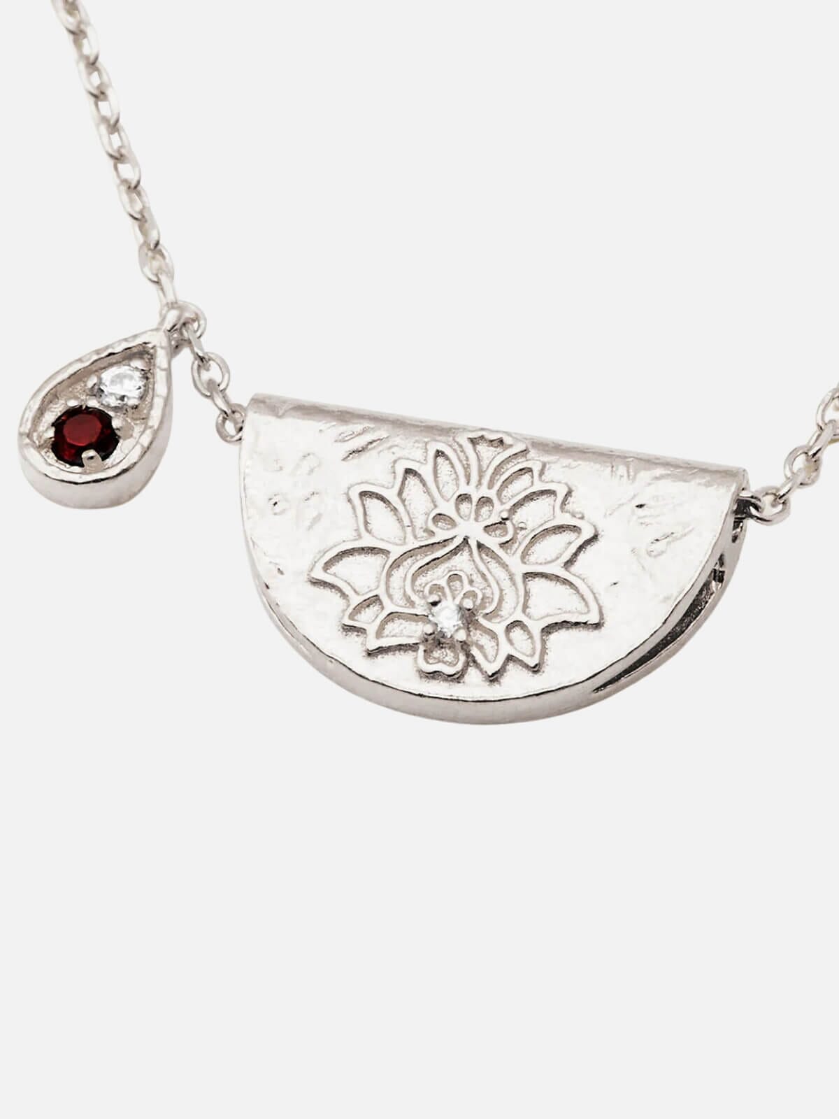 Lotus Birthstone Necklace - January | Garnet - Silver Necklaces By Charlotte 