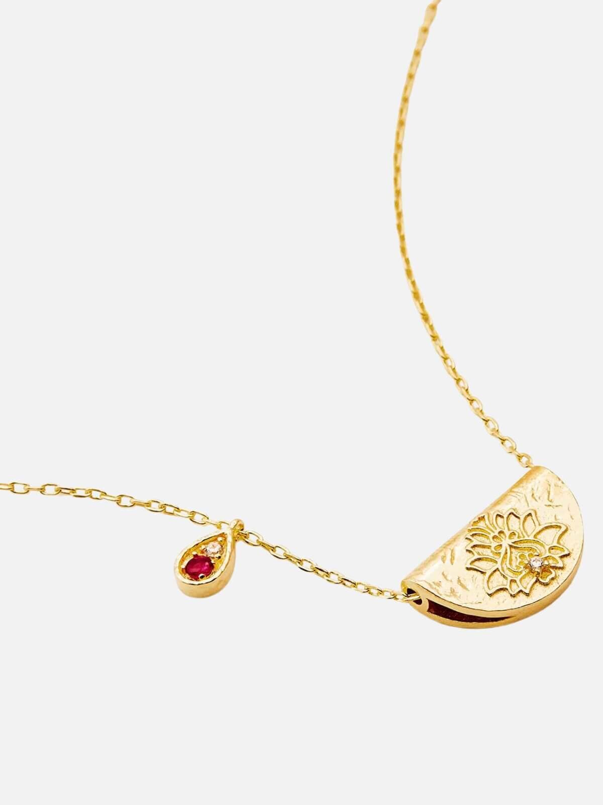 By Charlotte | Lotus Birthstone Necklace - July | Ruby - Gold | Perlu