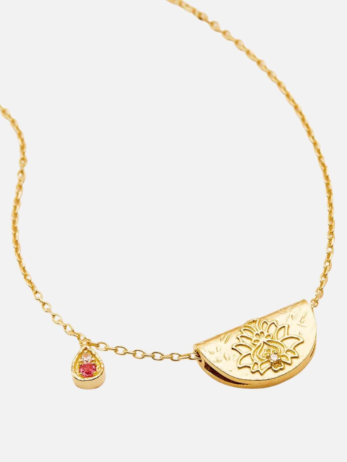 By Charlotte | Lotus Birthstone Necklace - October | Pink Tourmaline - Gold | Perlu