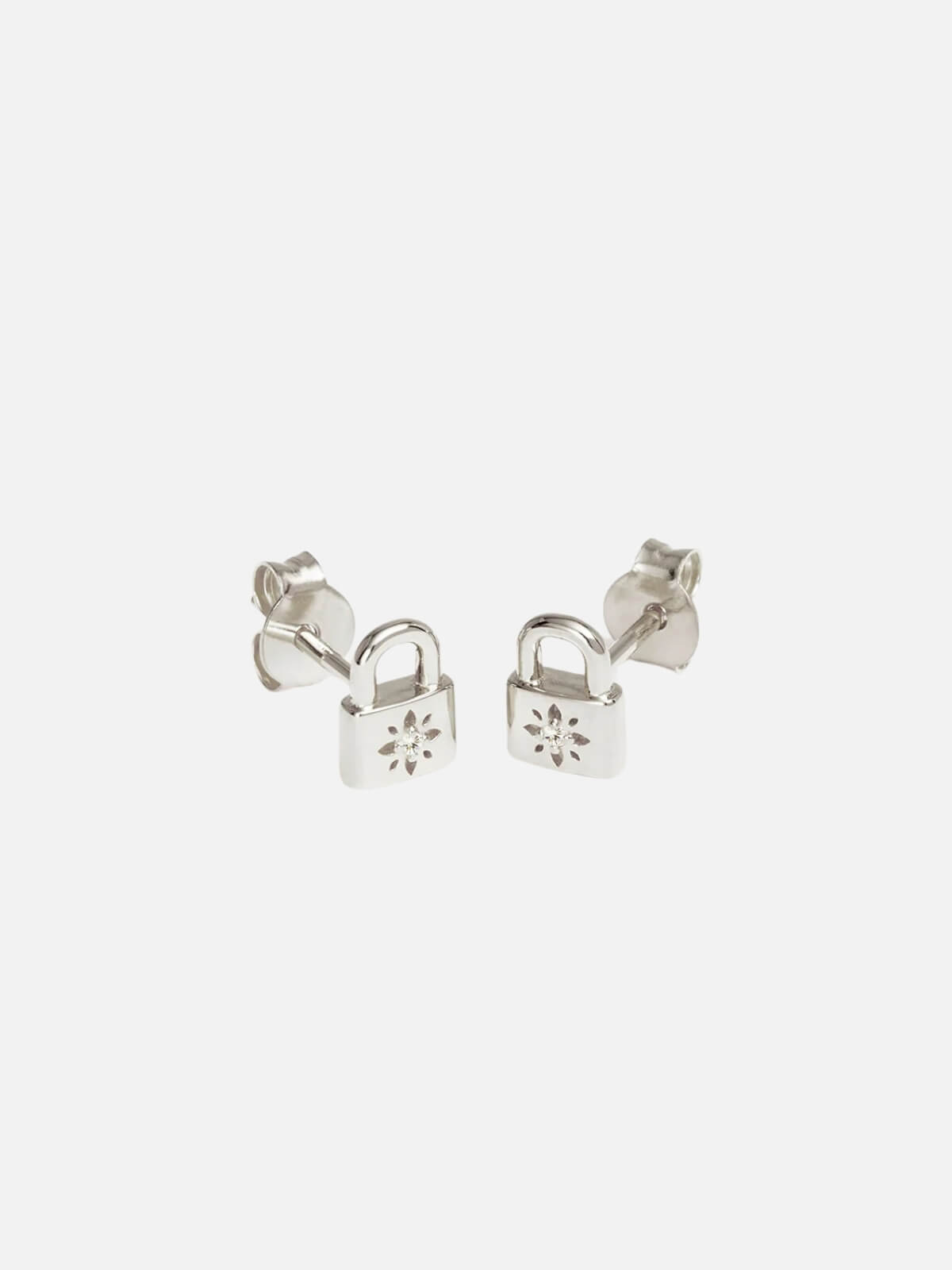 By Charlotte | Sterling Silver Crystal Lotus Padlock Stud Earrings | Perlu