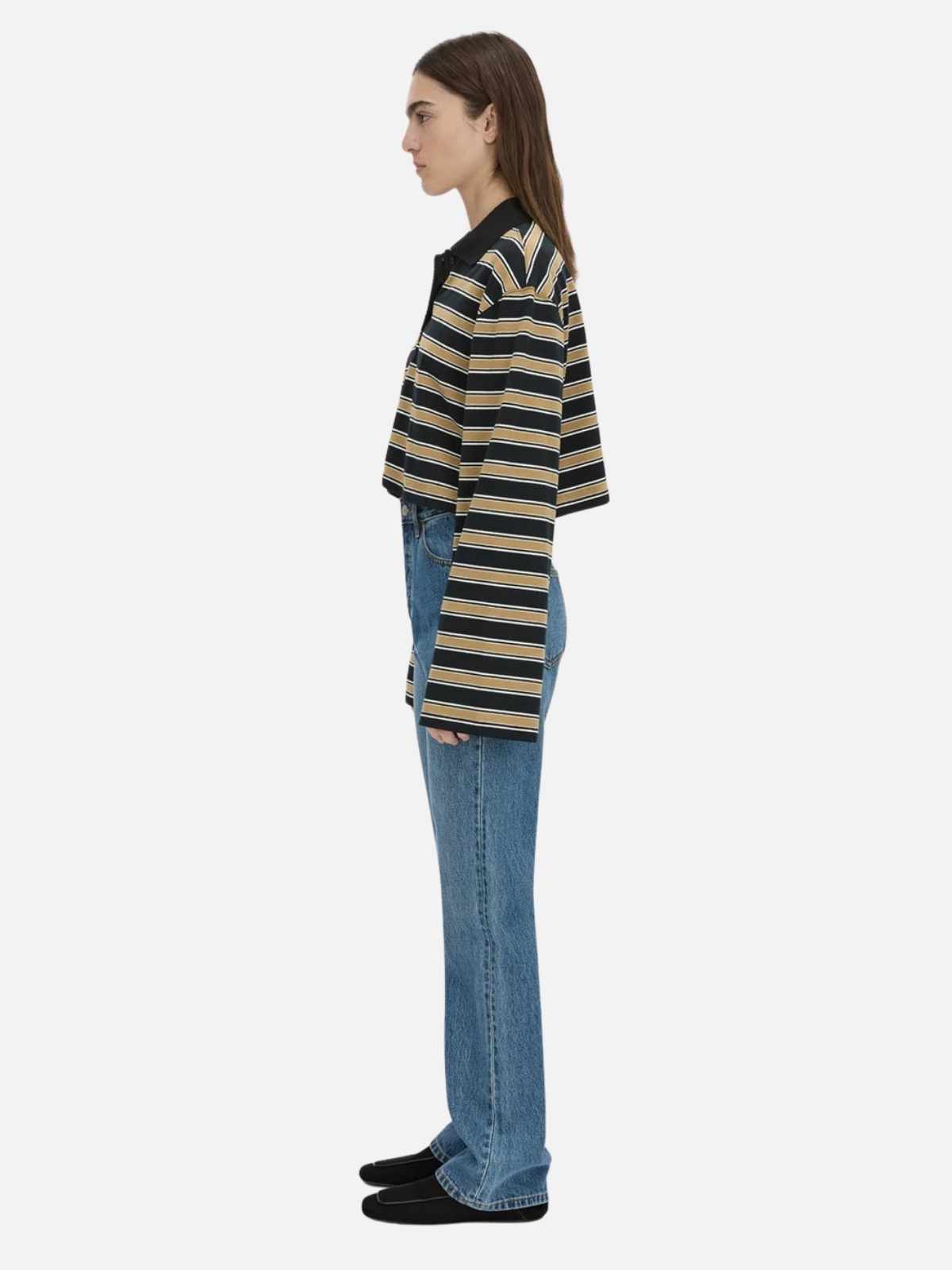 Liat Stripe Crop Polo Top - Black Stripe