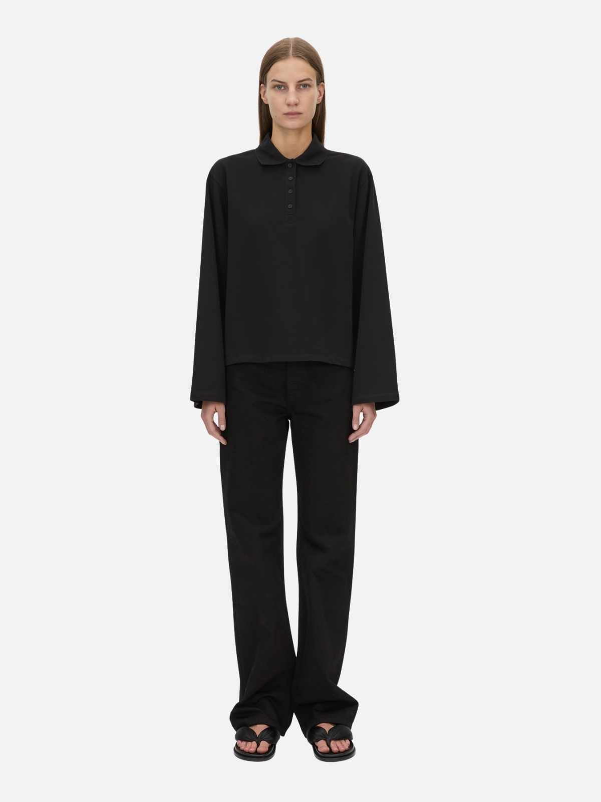 Moreno Long Slv Polo Top - Black