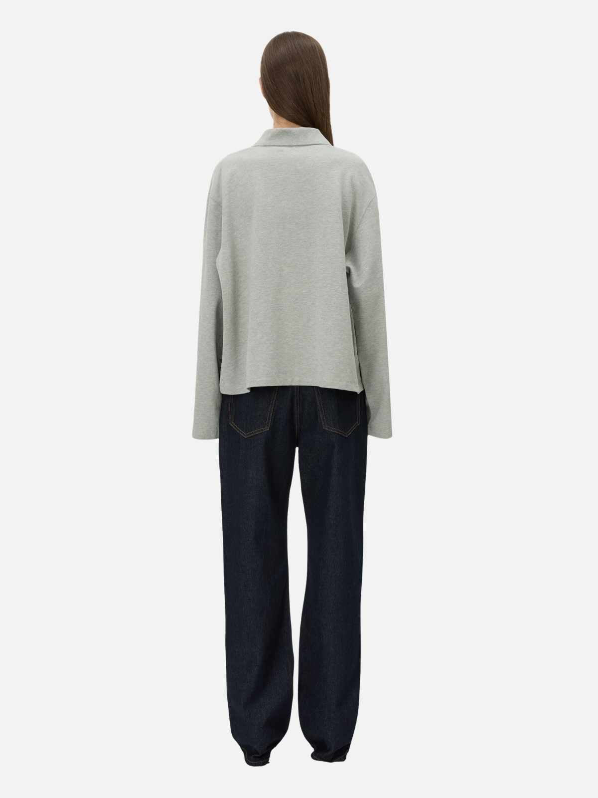 Moreno Long Slv Polo Top - Grey Marle