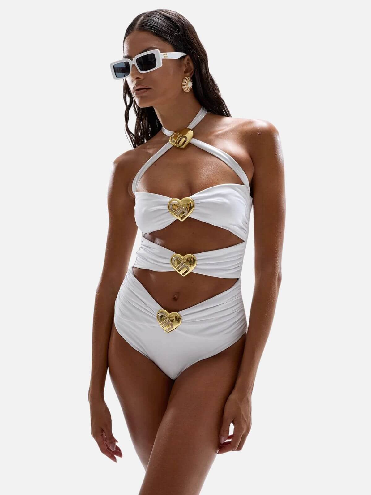 Cin Cin | Diamond Heart Cut Out Swimsuit - Pearl | Perlu