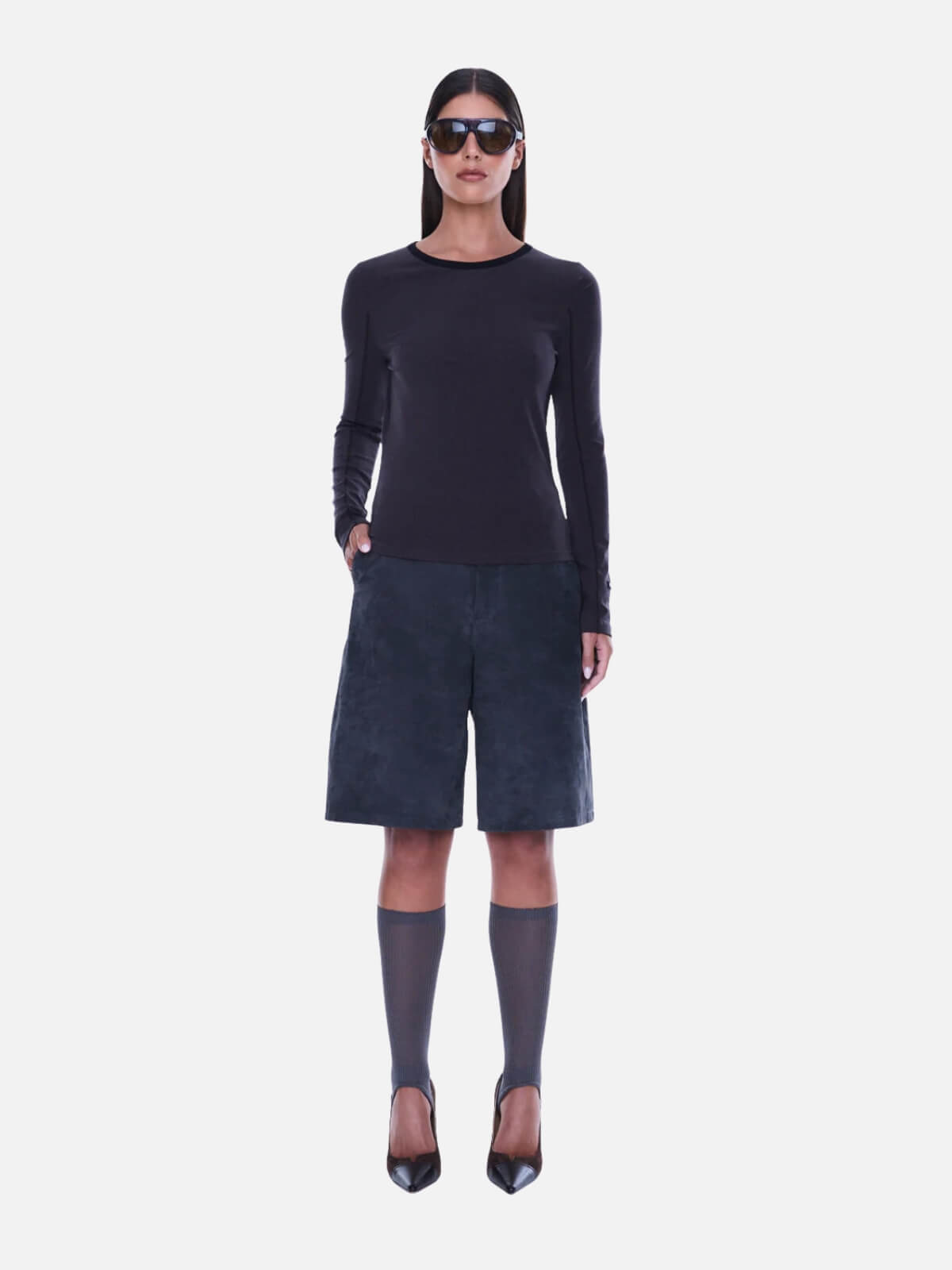 Jade Long Sleeve Top - Charcoal