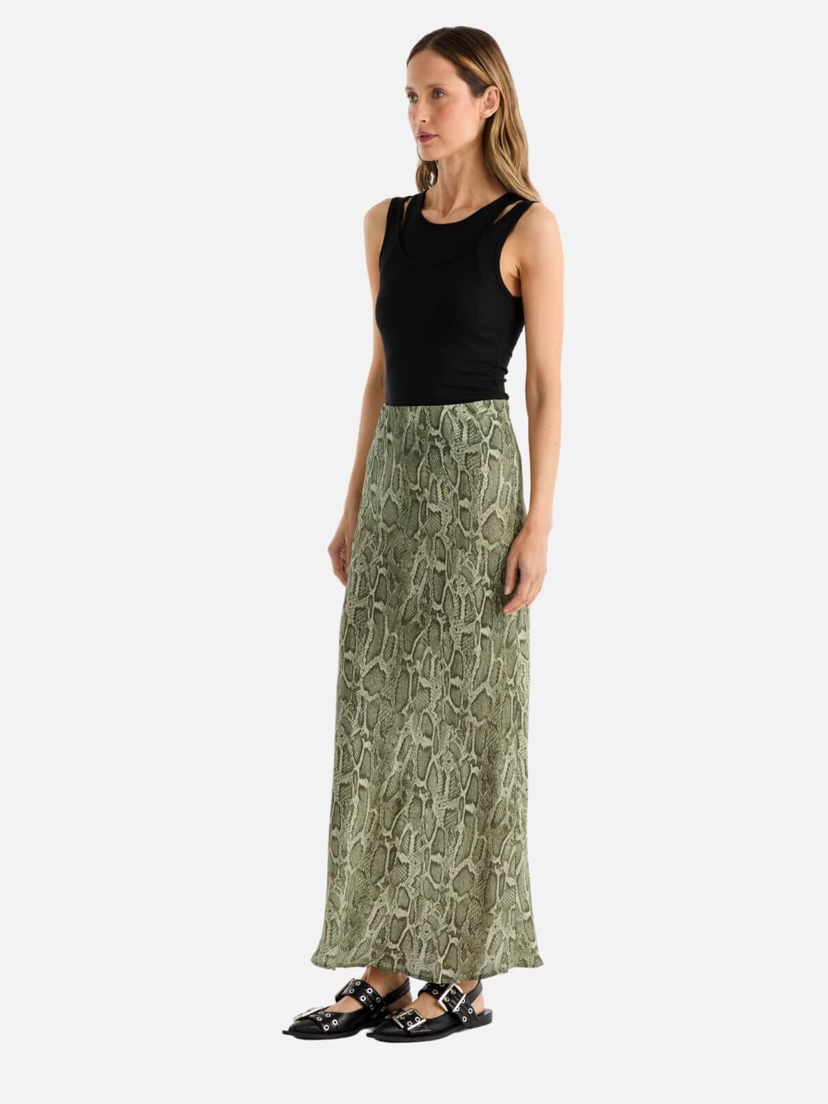 Sadie Maxi Skirt - Green Snake Print Skirts Ena Pelly 