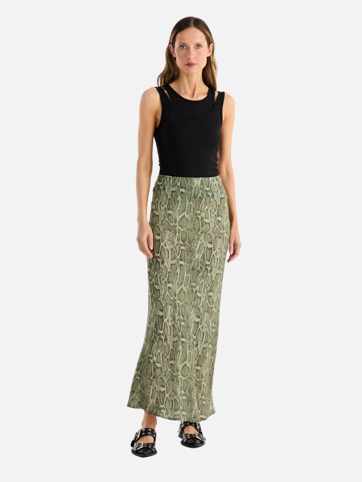 Ena Pelly | Sadie Maxi Skirt - Green Snake Print | Perlu